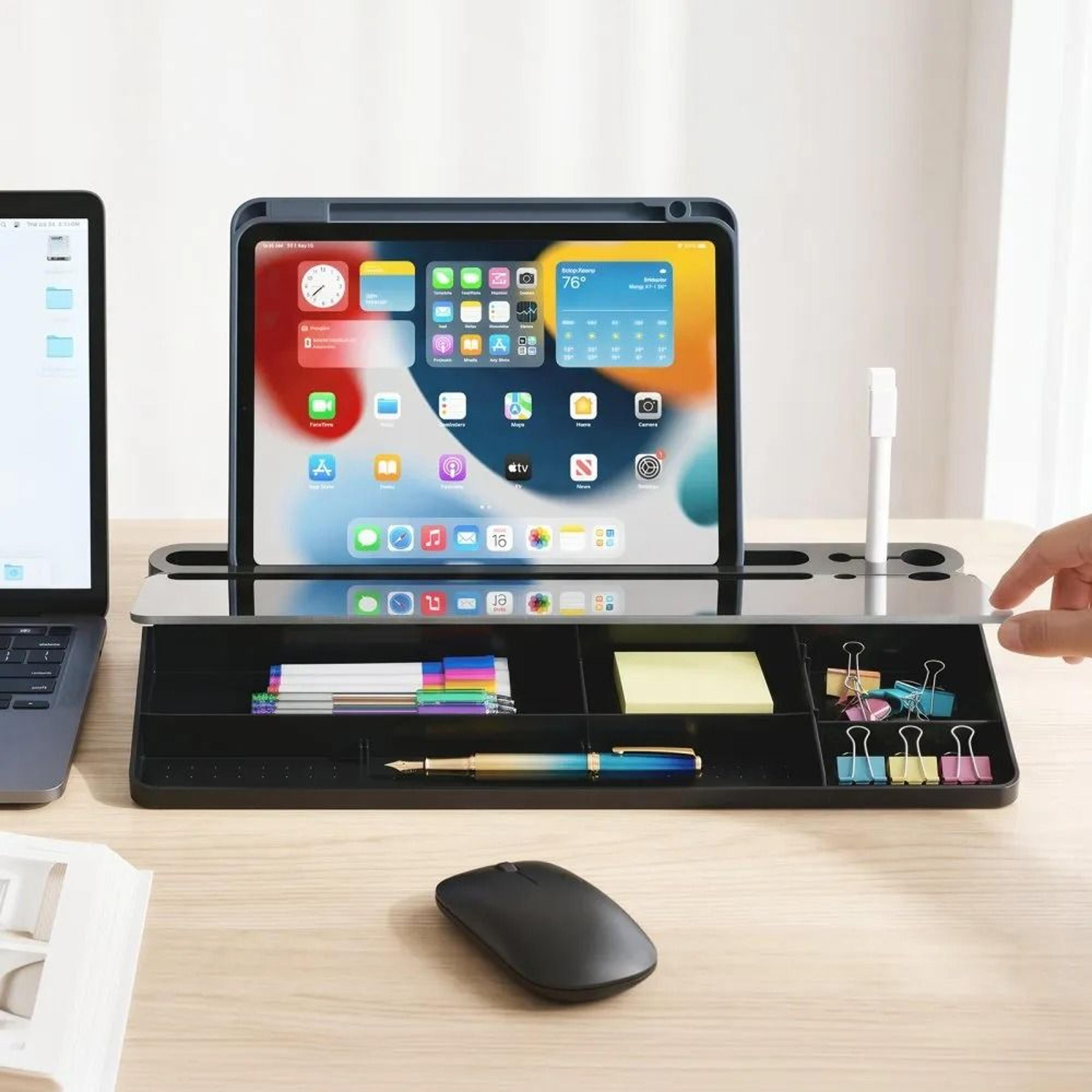Desktop Glass Whiteboard With Storage Desk Organizer For Office And Study 6