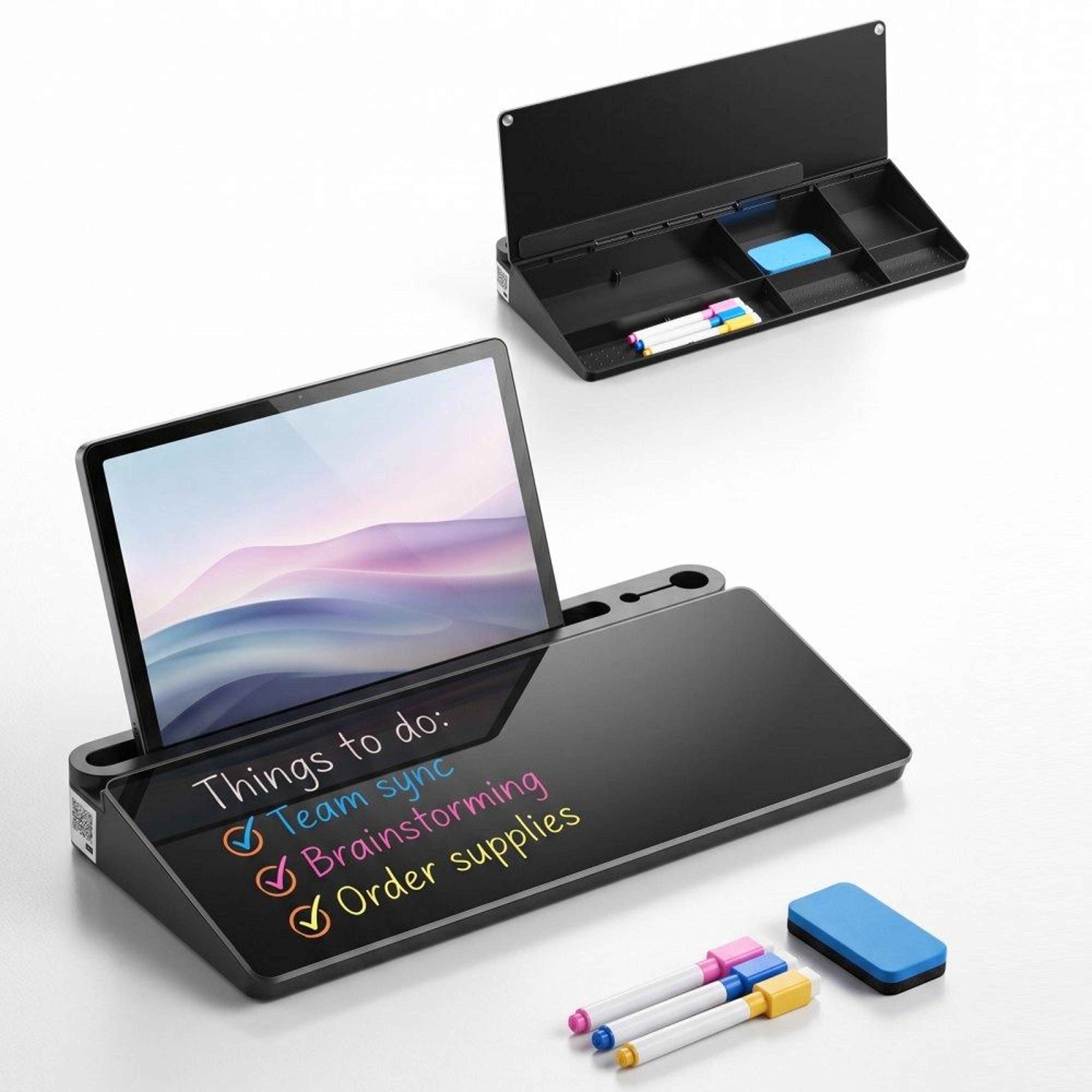 desktop glass whiteboard with storage desk organizer for office and study