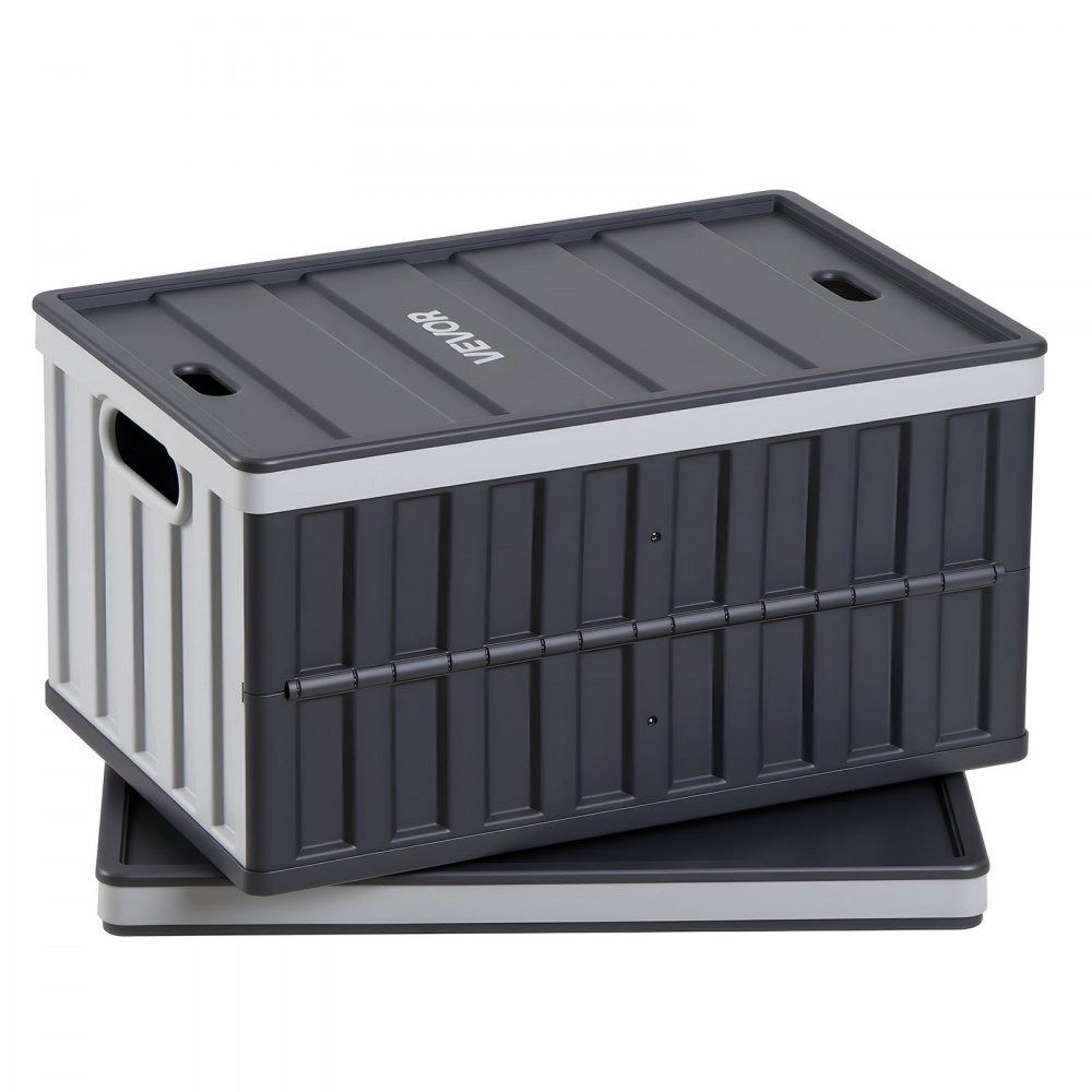 65l collapsible storage bins with lids stackable folding crates