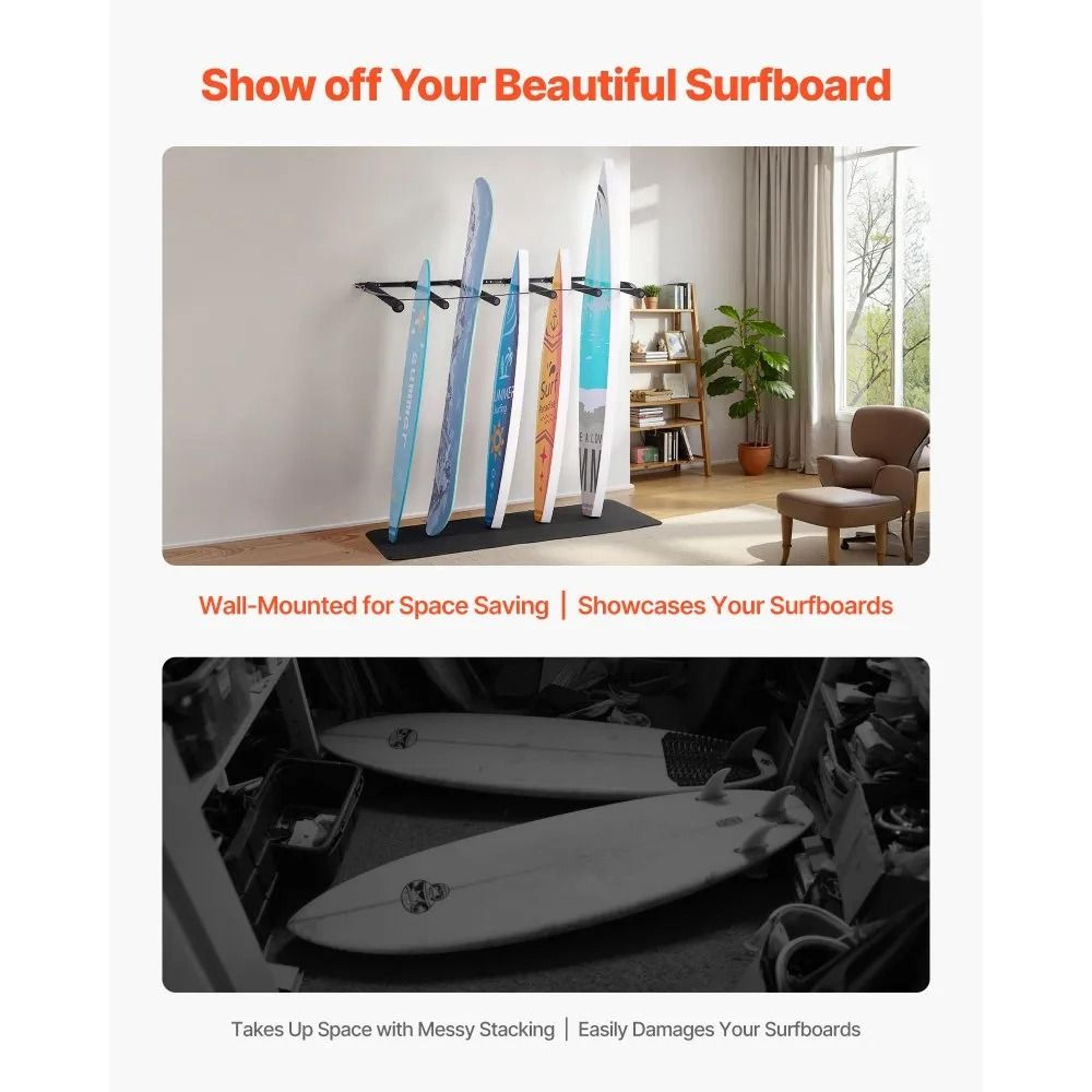 5 Tier Surfboard Wall Mount Rack For Board Storage And Display 4