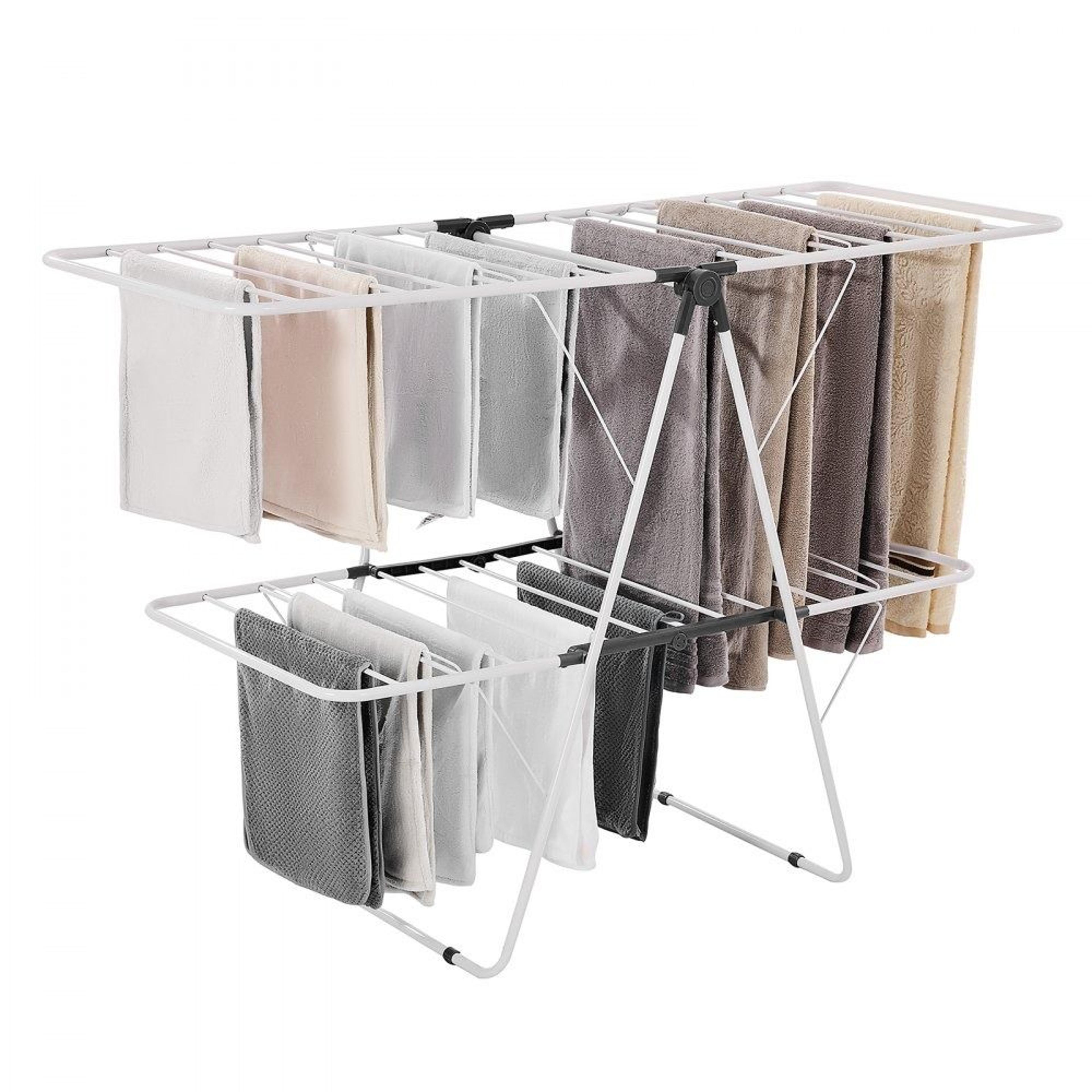 2 tier foldable clothes drying rack with sock clips adjustable laundry dryer stand