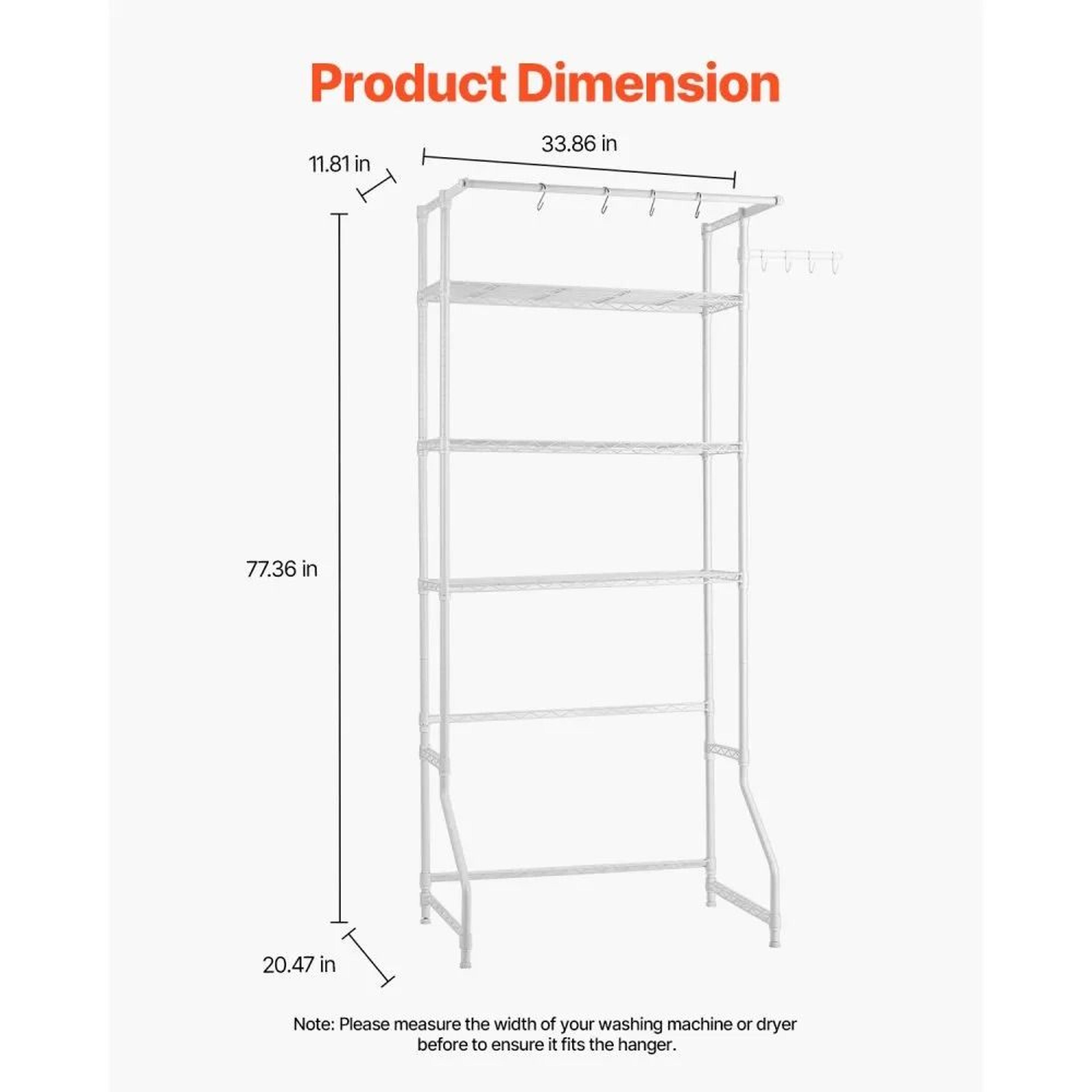 Over Washer And Dryer Storage Shelf 3 Tier Laundry Room Organizer With Hanging Rod And Hooks 7