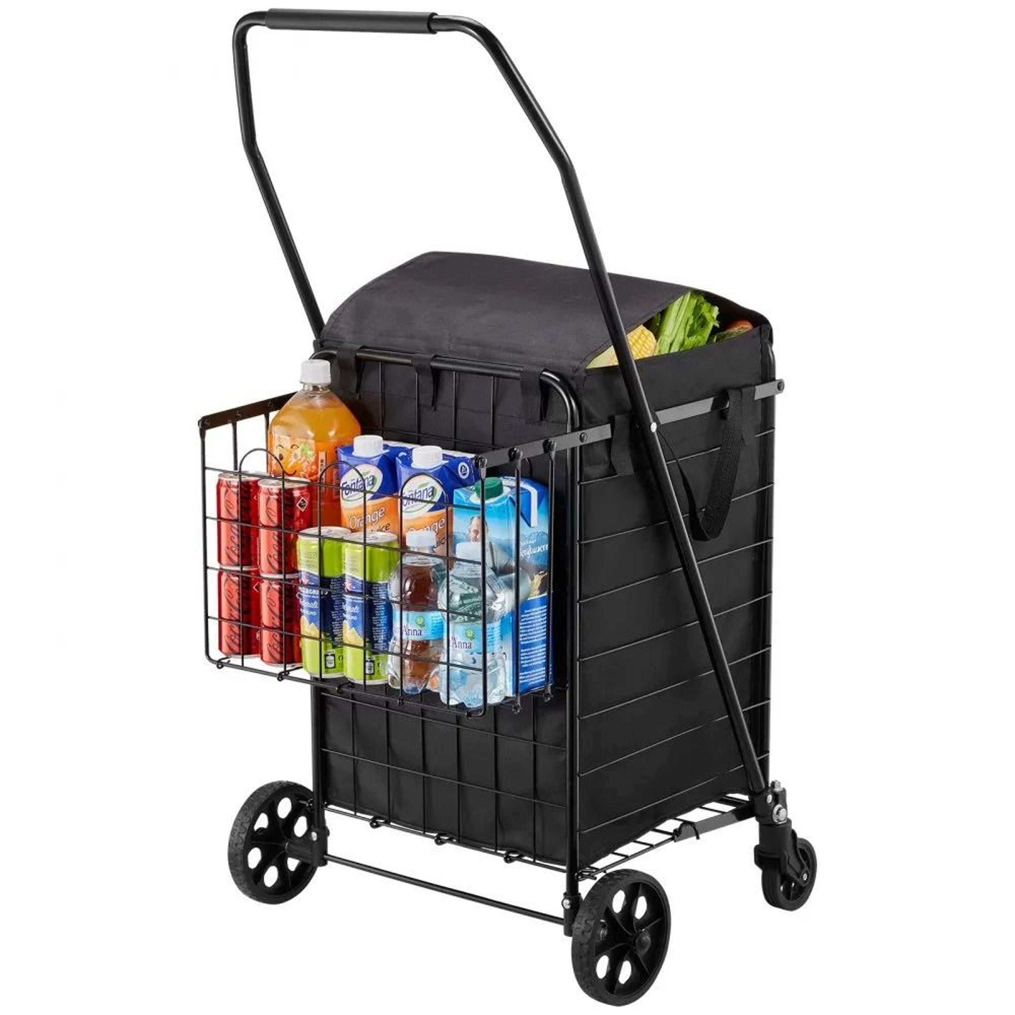 folding shopping cart dual basket grocery utility cart 100 lbs capacity