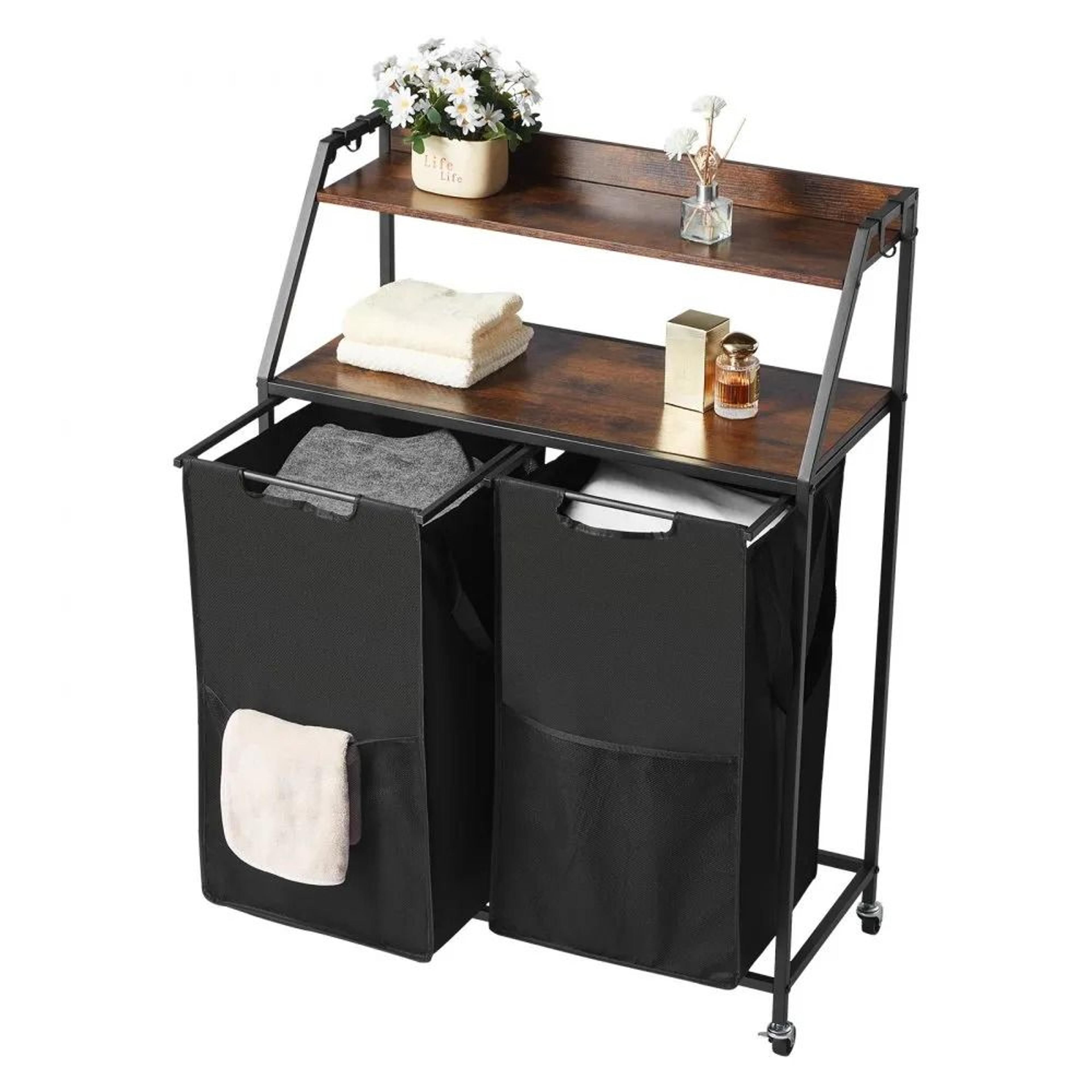 2 tier laundry sorter with wheels tall hamper and storage shelf