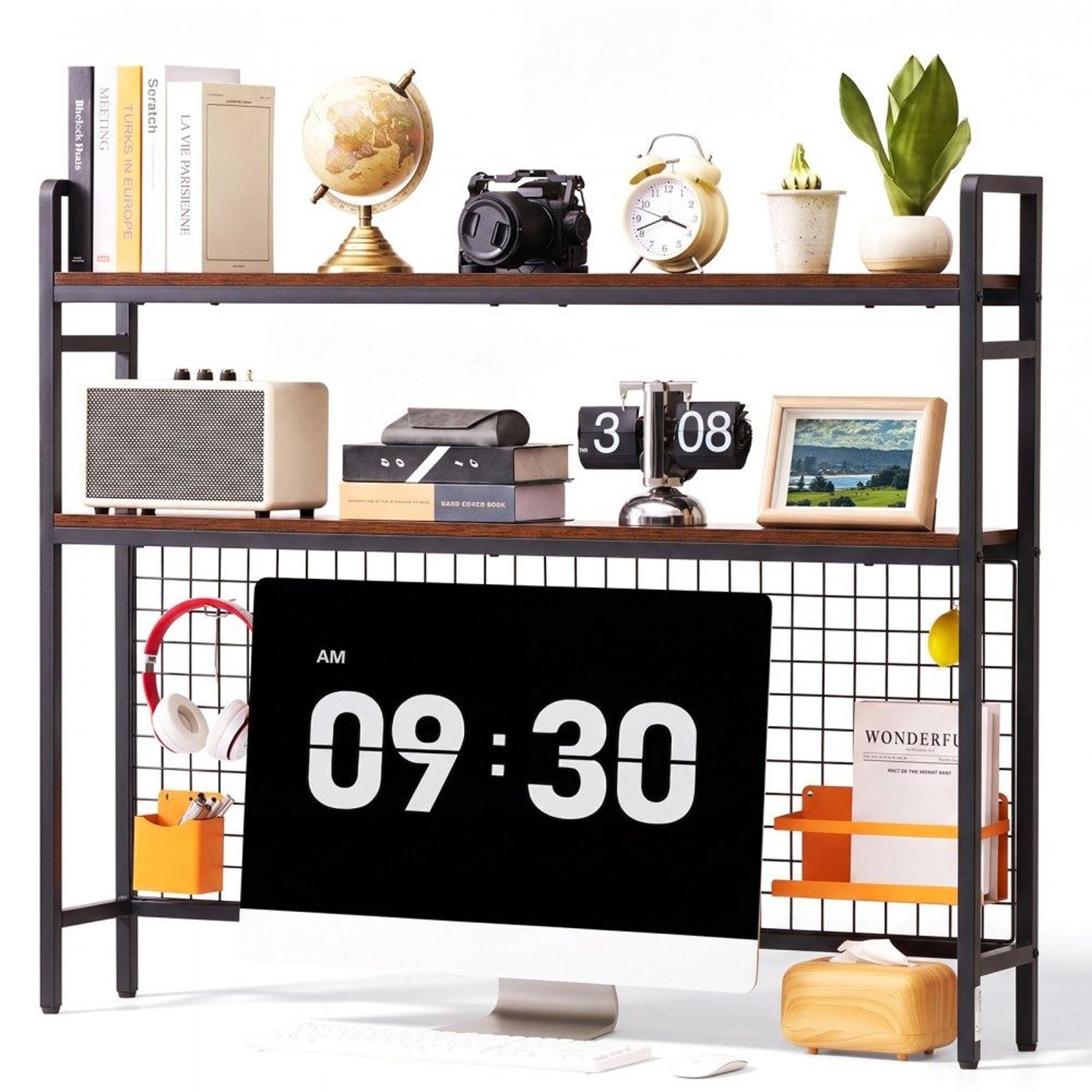 3 tier desktop bookshelf desk organizer with metal frame for home office