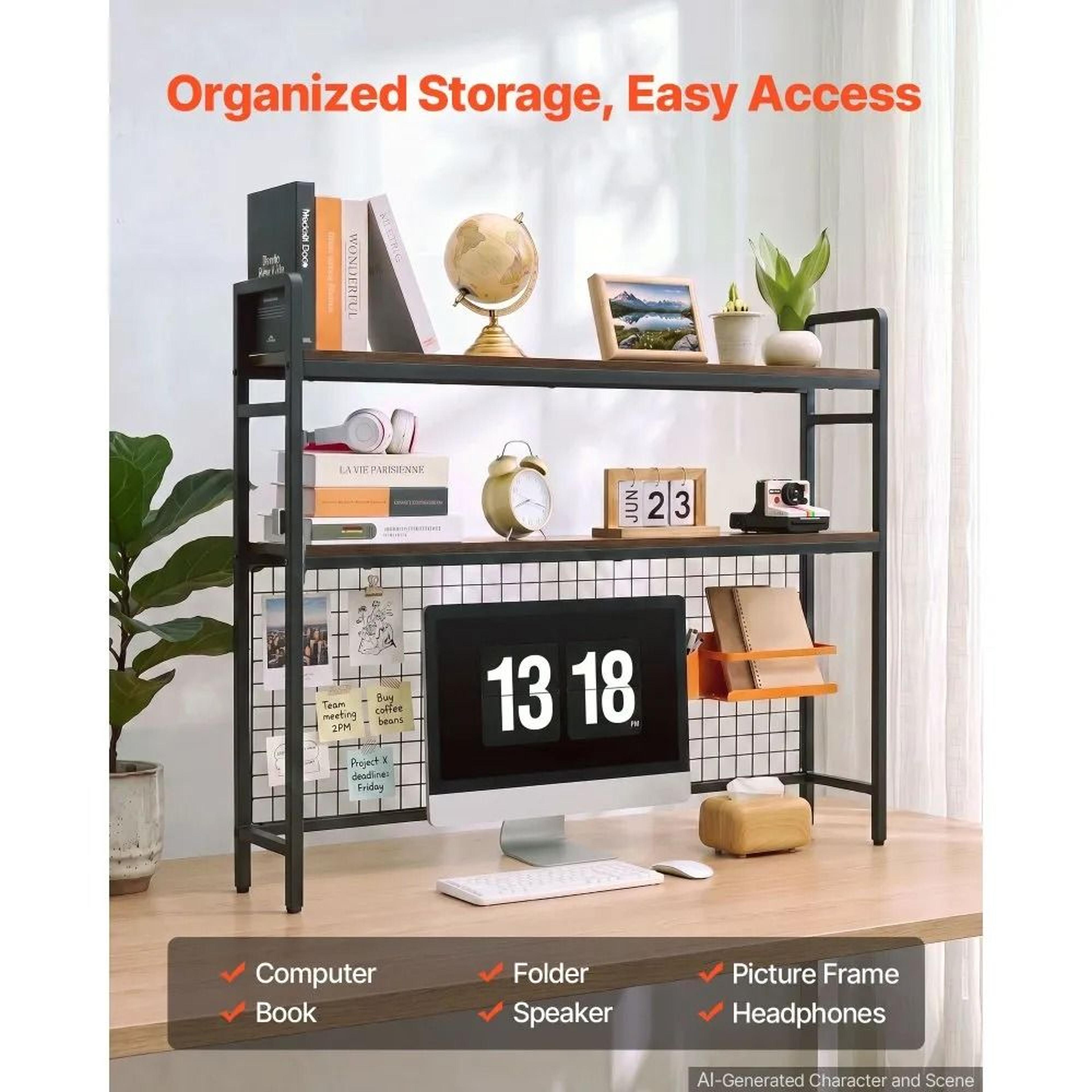 3 Tier Desktop Bookshelf Desk Organizer With Metal Frame For Home Office 5