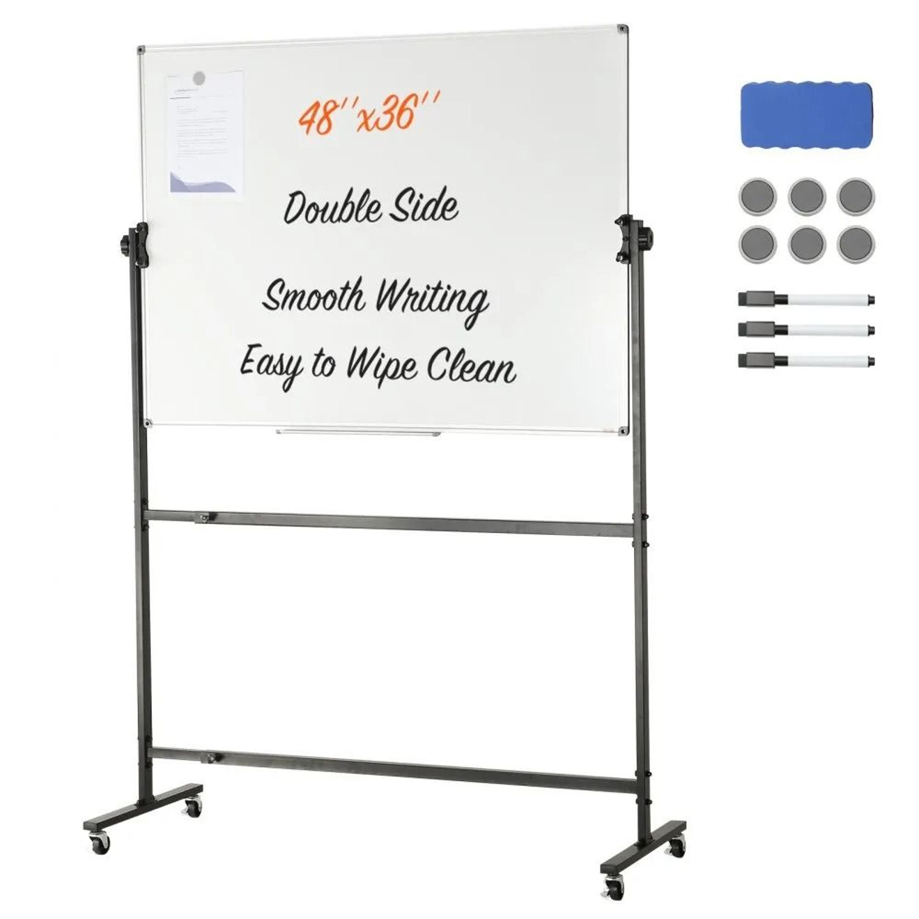 rolling magnetic whiteboard 48x36 inch double sided mobile dry erase board with wheels