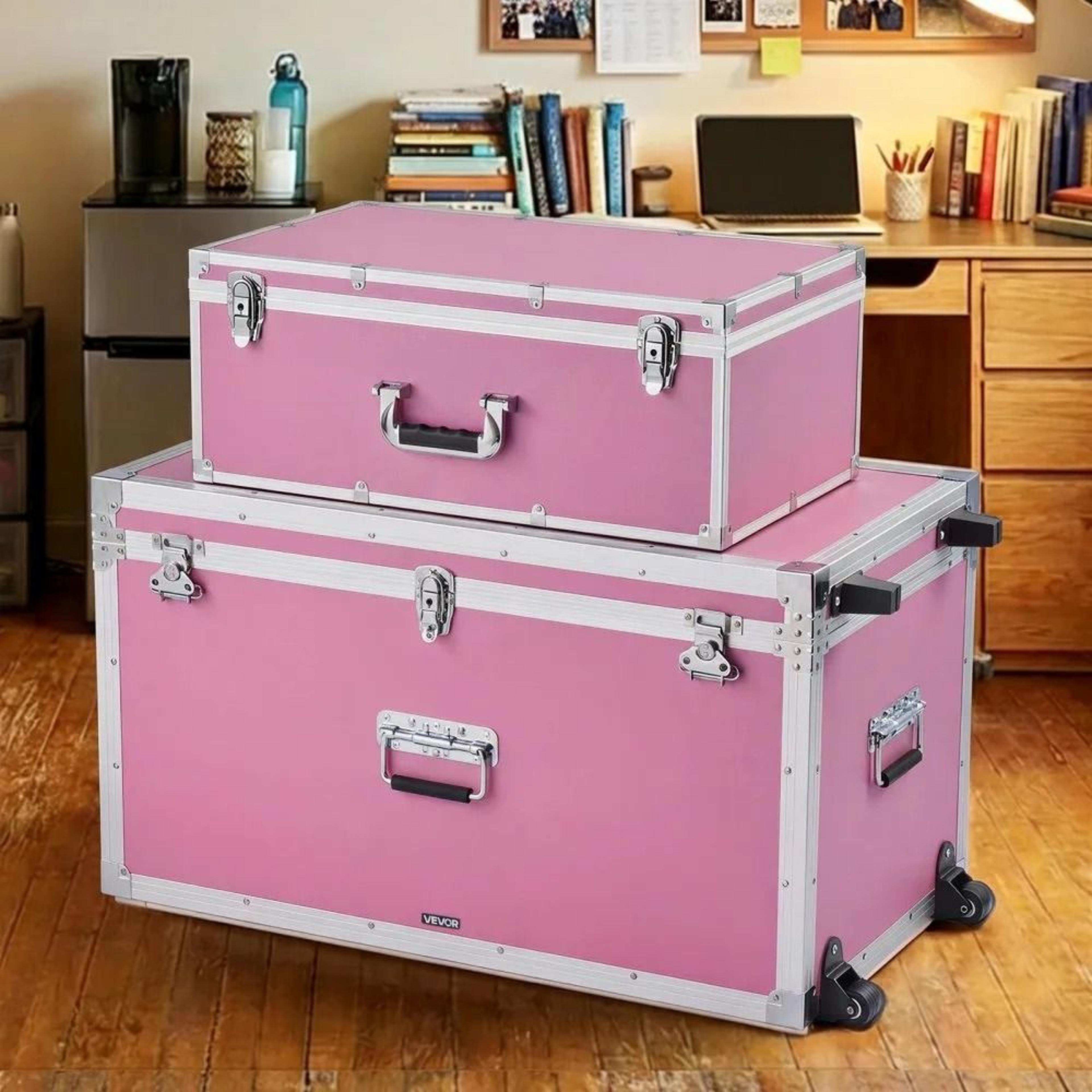 Pink Metal Storage Trunk Set With Locks Large Decorative Chest For Home Storage 3