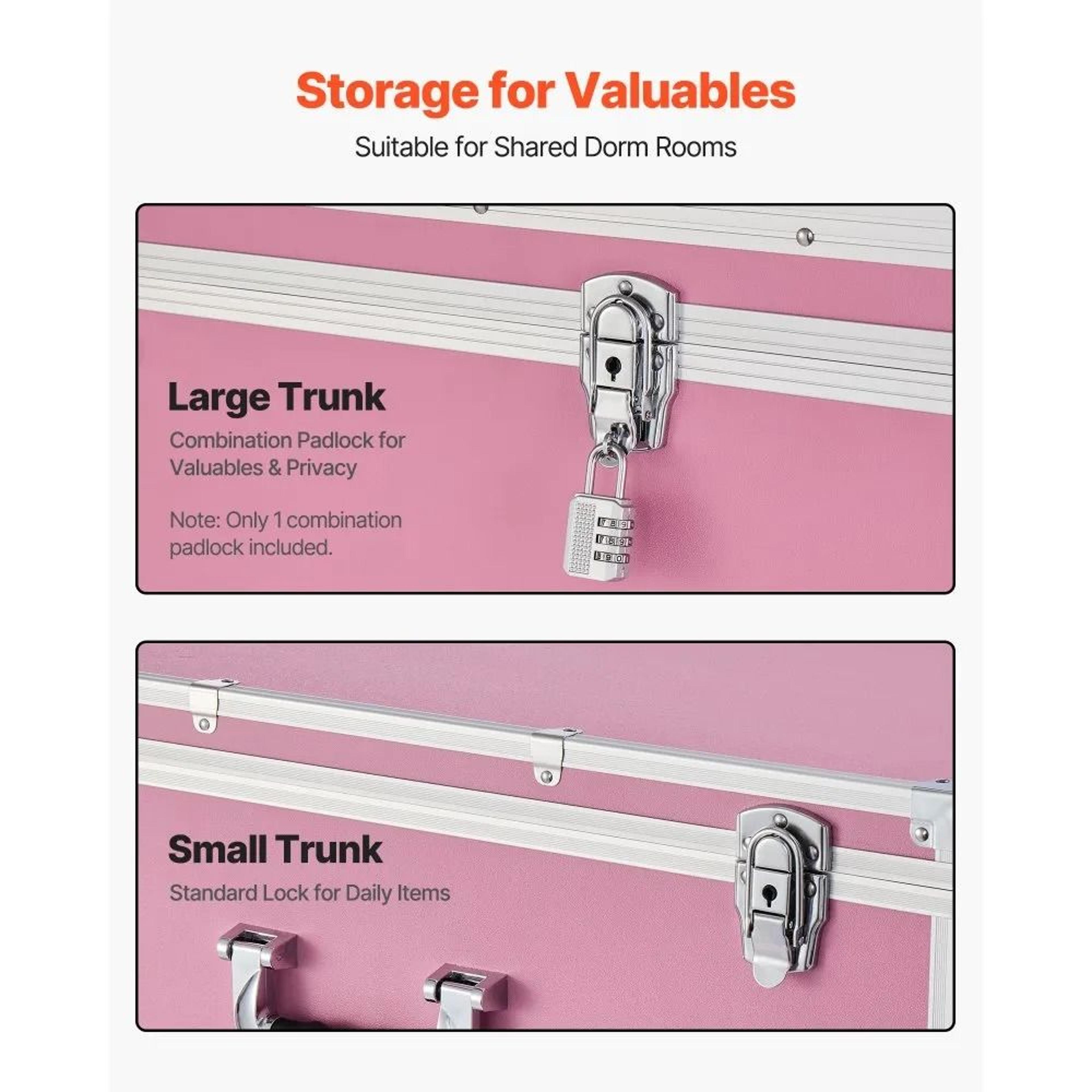Pink Metal Storage Trunk Set With Locks Large Decorative Chest For Home Storage 2