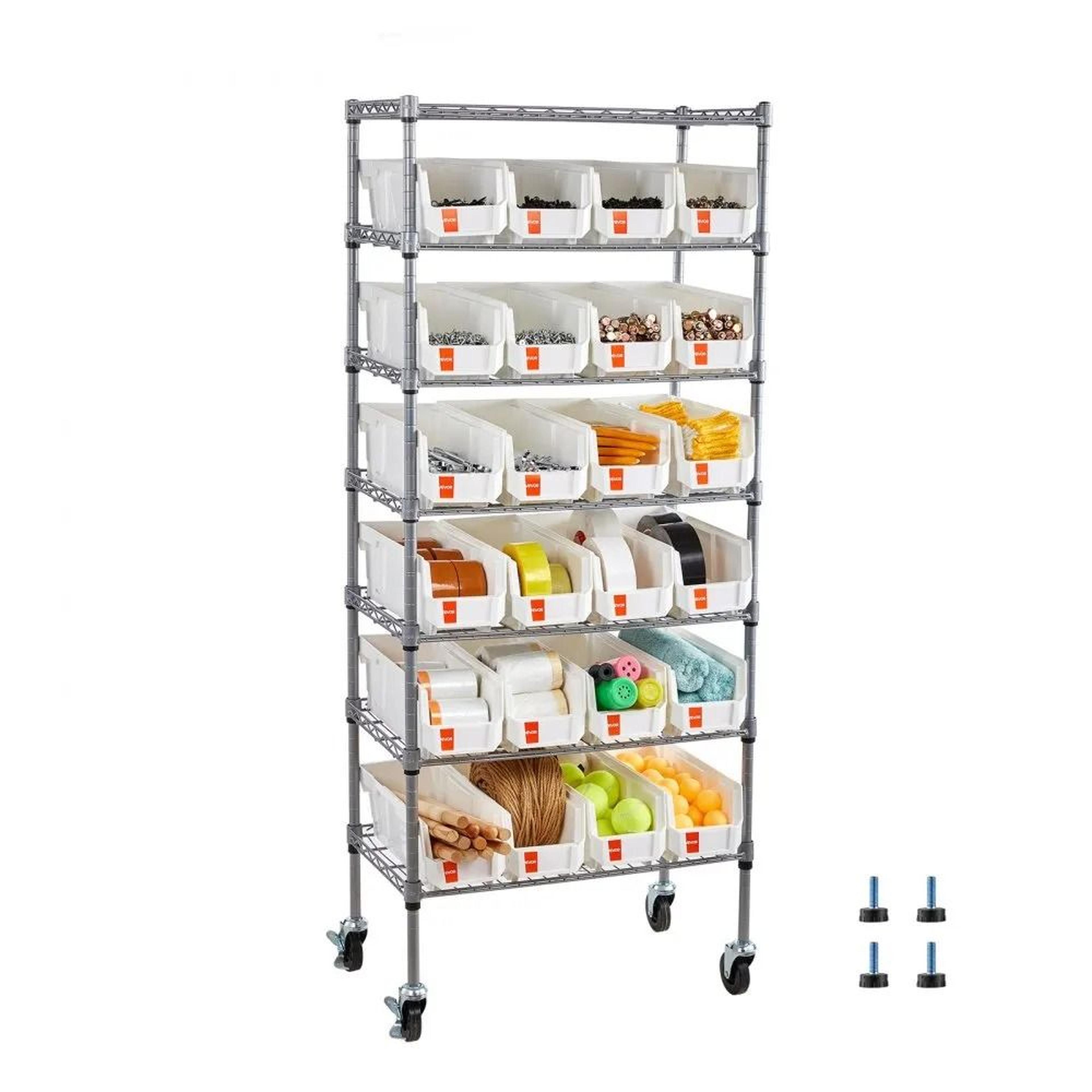 7 tier rolling bin storage rack with 24 bins heavy duty mobile organizer for garage and warehouse