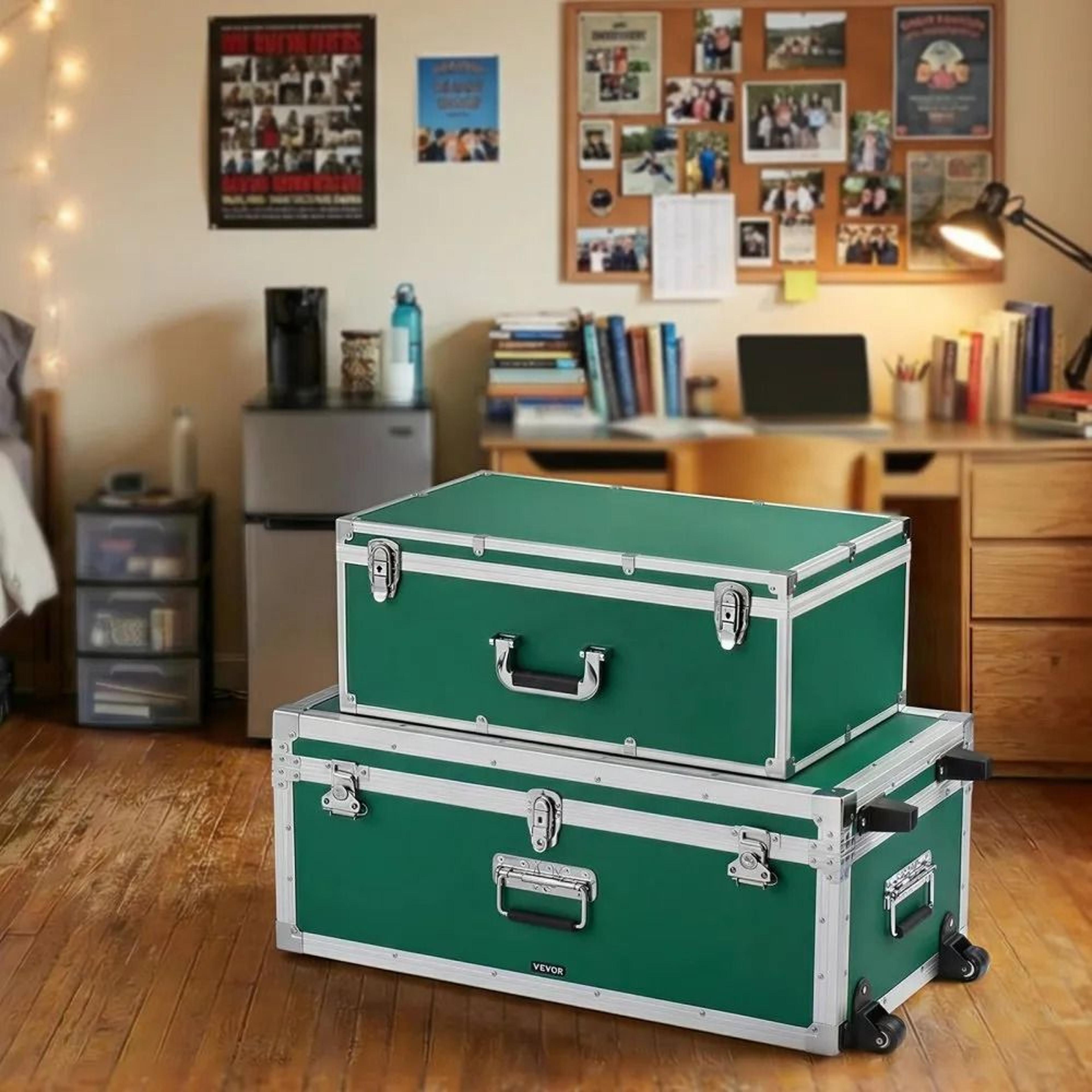 Metal Storage Trunk Set With Casters Large Decorative Storage Chest 7