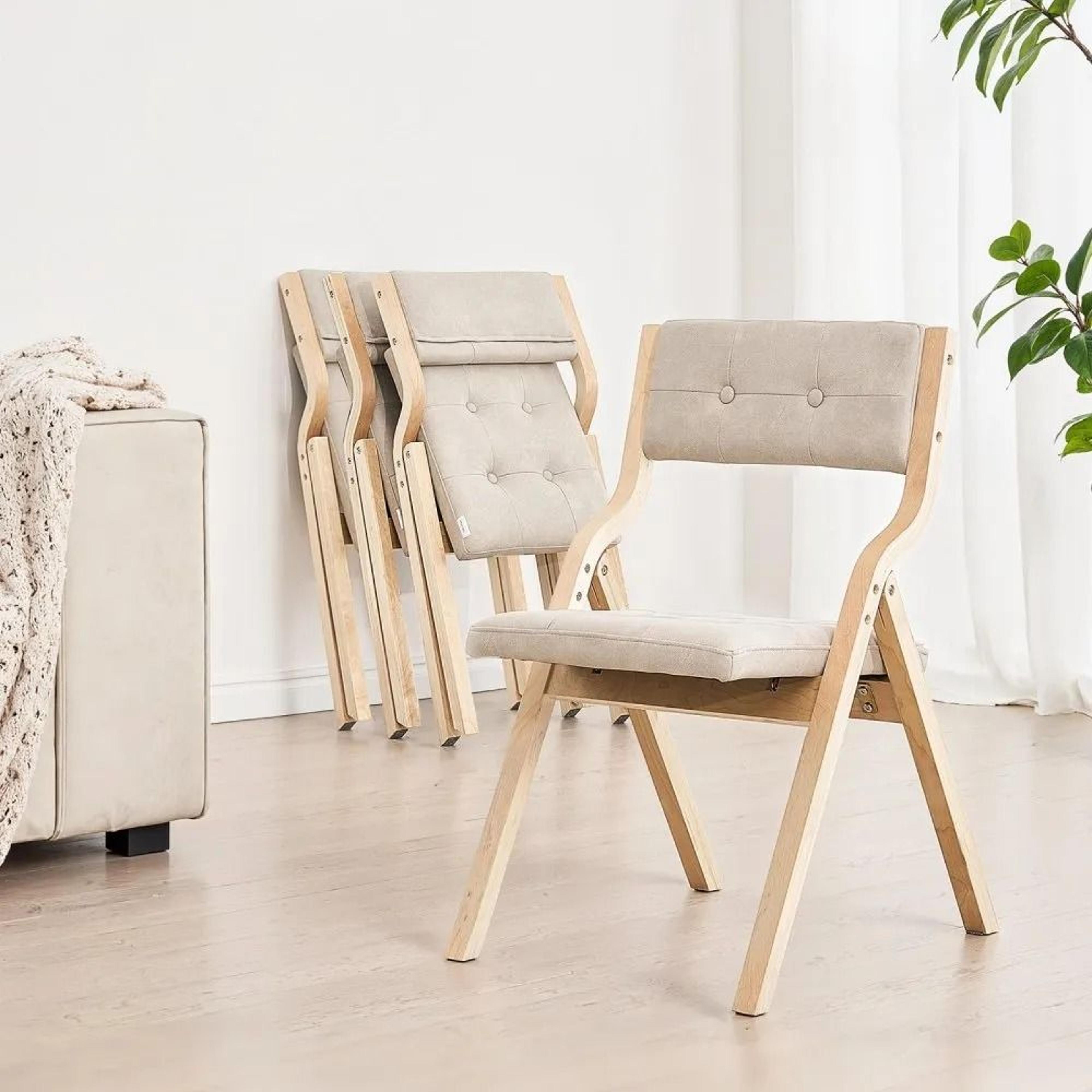Wooden Folding Chairs Set Of 4 With Padded Cushion Comfortable Dining Seating 6