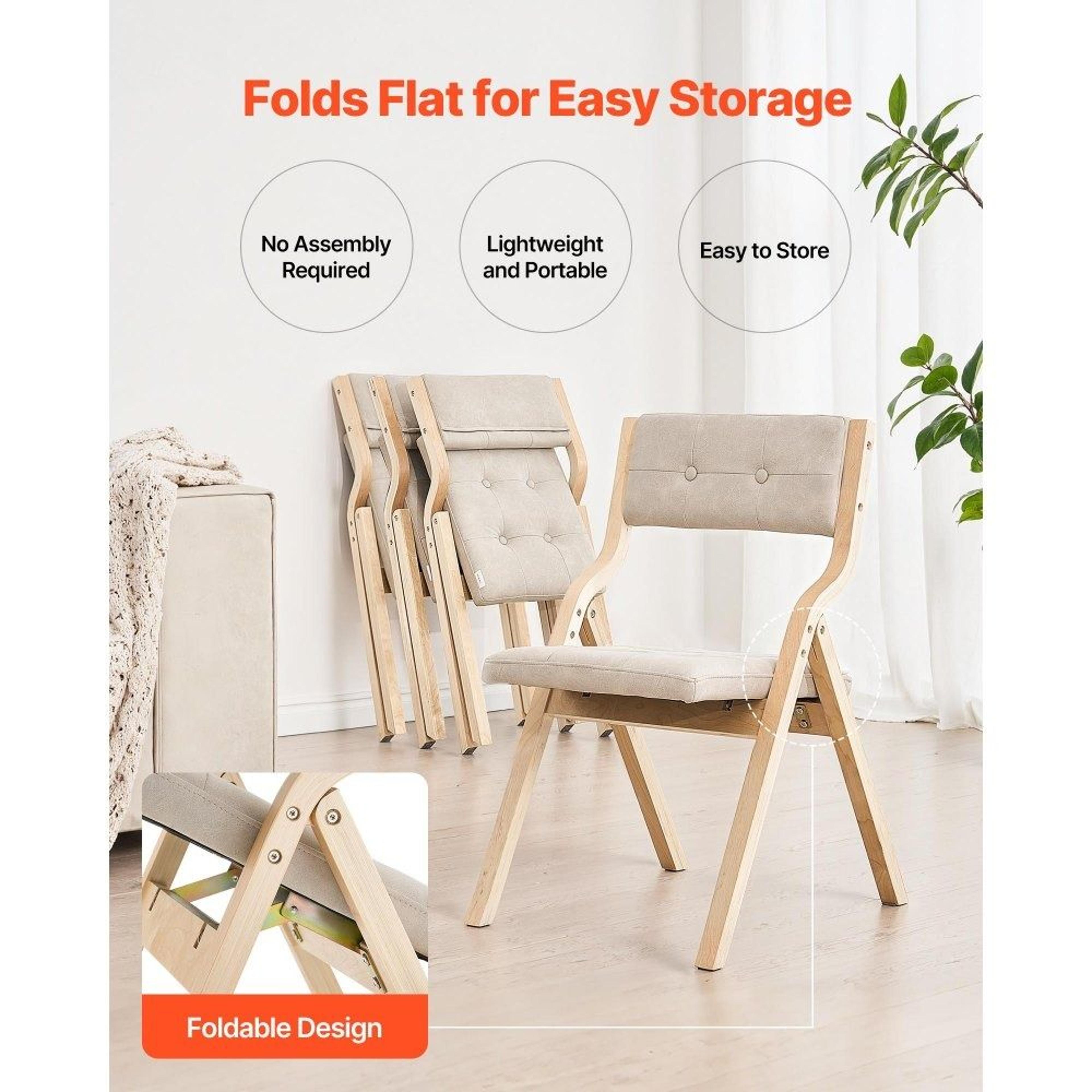 Wooden Folding Chairs Set Of 4 With Padded Cushion Comfortable Dining Seating 5