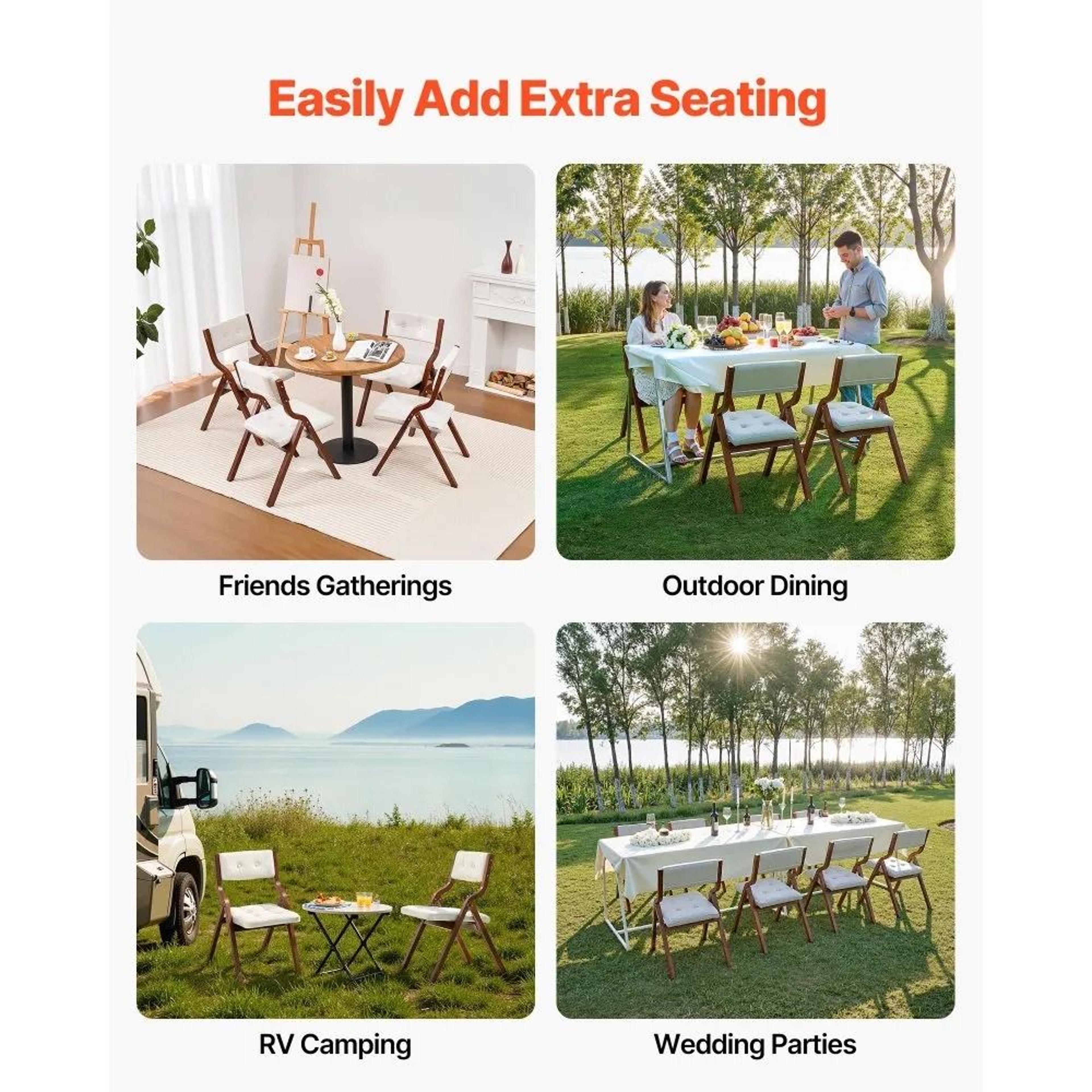 Modern Wooden Folding Chairs With Cushion Set Of 4 Comfortable Portable Dining Chairs 4
