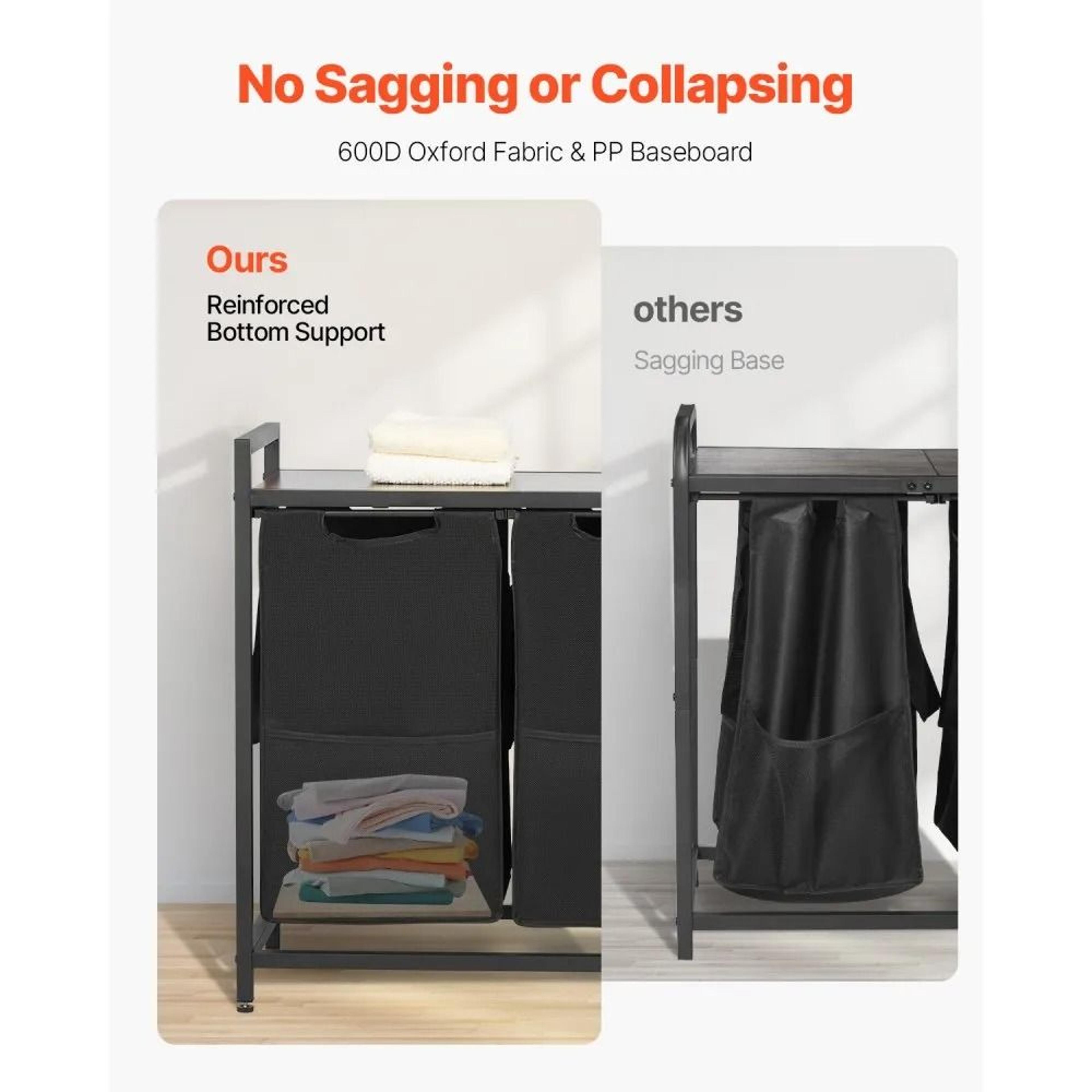 3 Section Laundry Sorter With Pull Out Bags And Wooden Storage Top 4