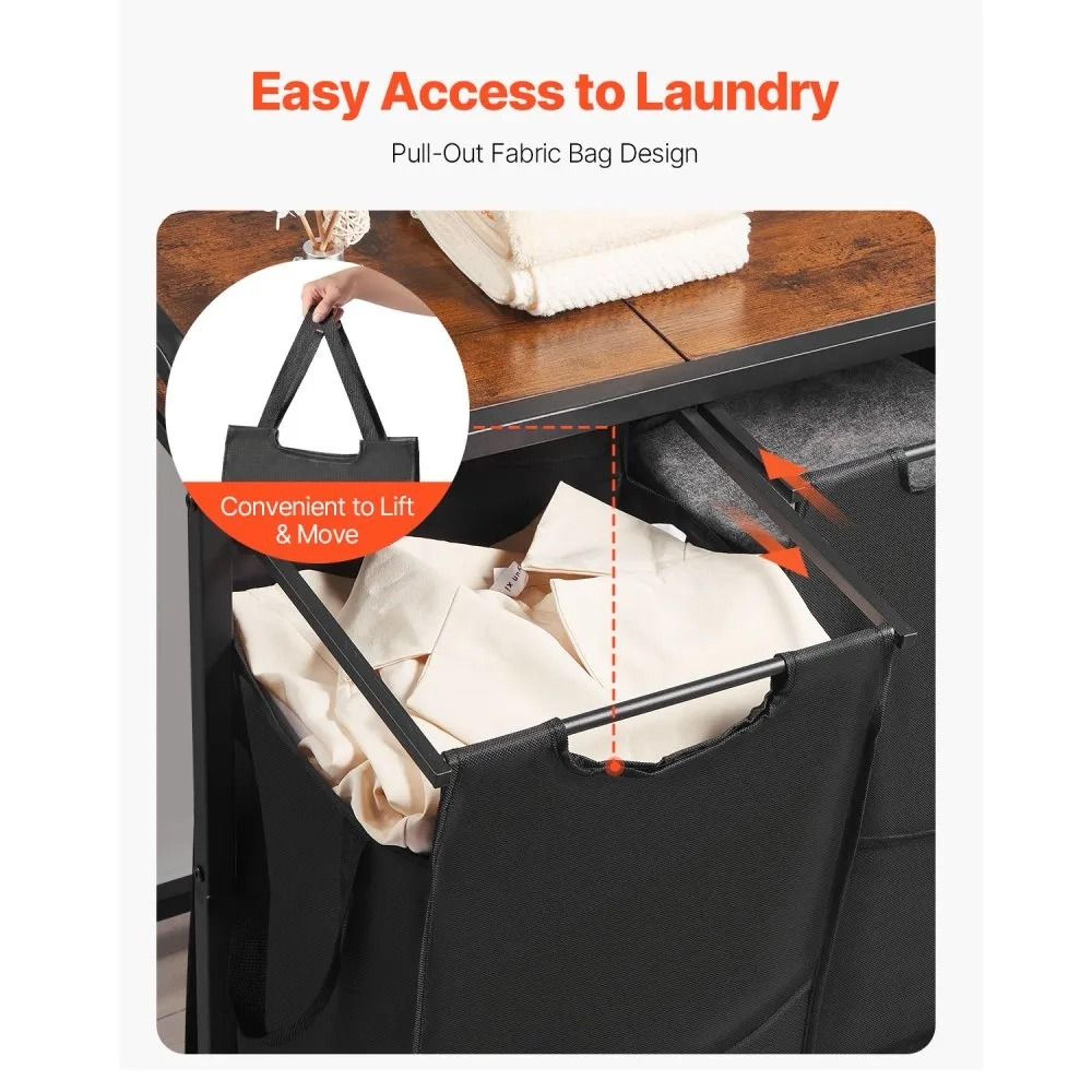 3 Section Laundry Sorter With Pull Out Bags And Wooden Storage Top 5