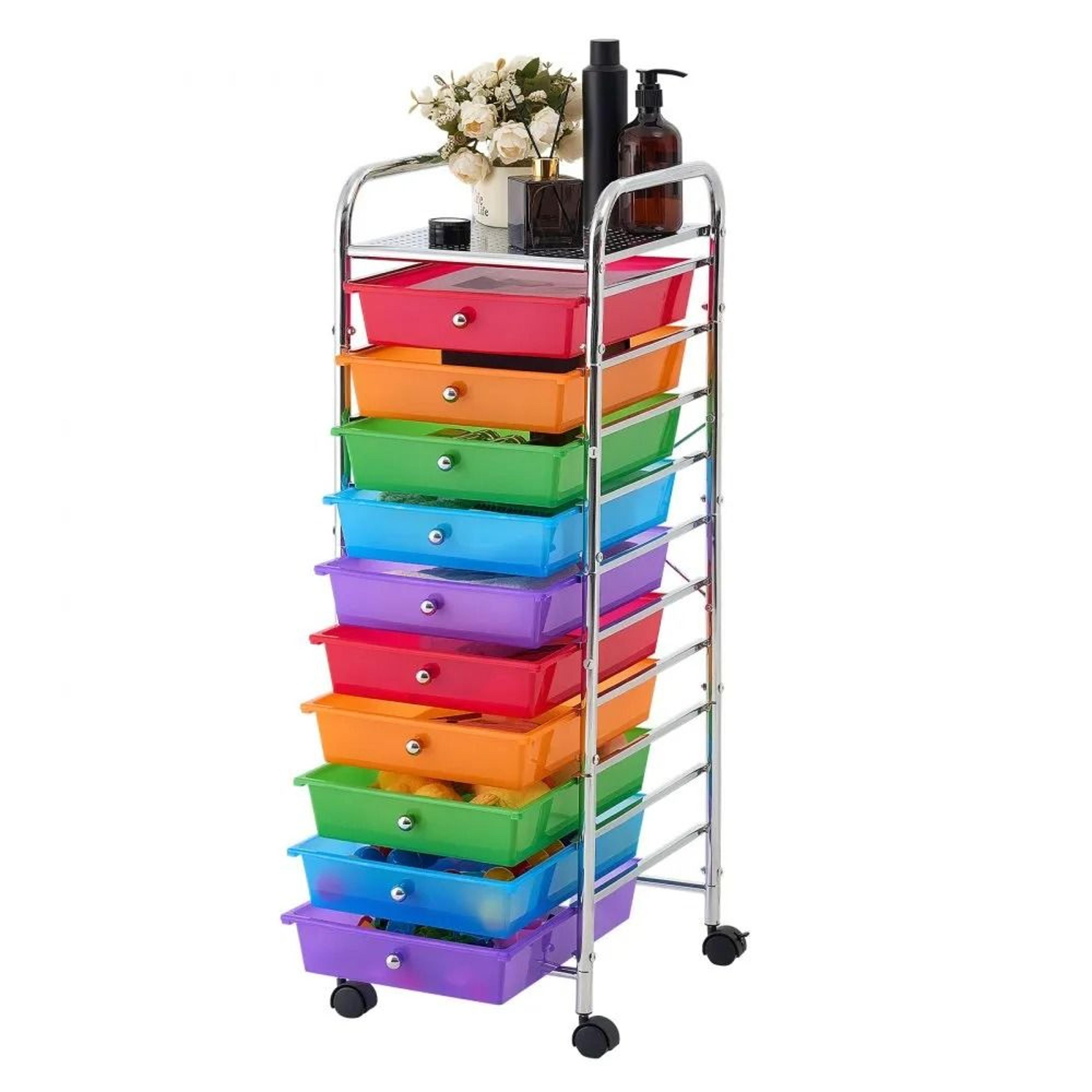 10 drawer rolling storage cart with wheels mobile organizer for craft office and classroom supplies