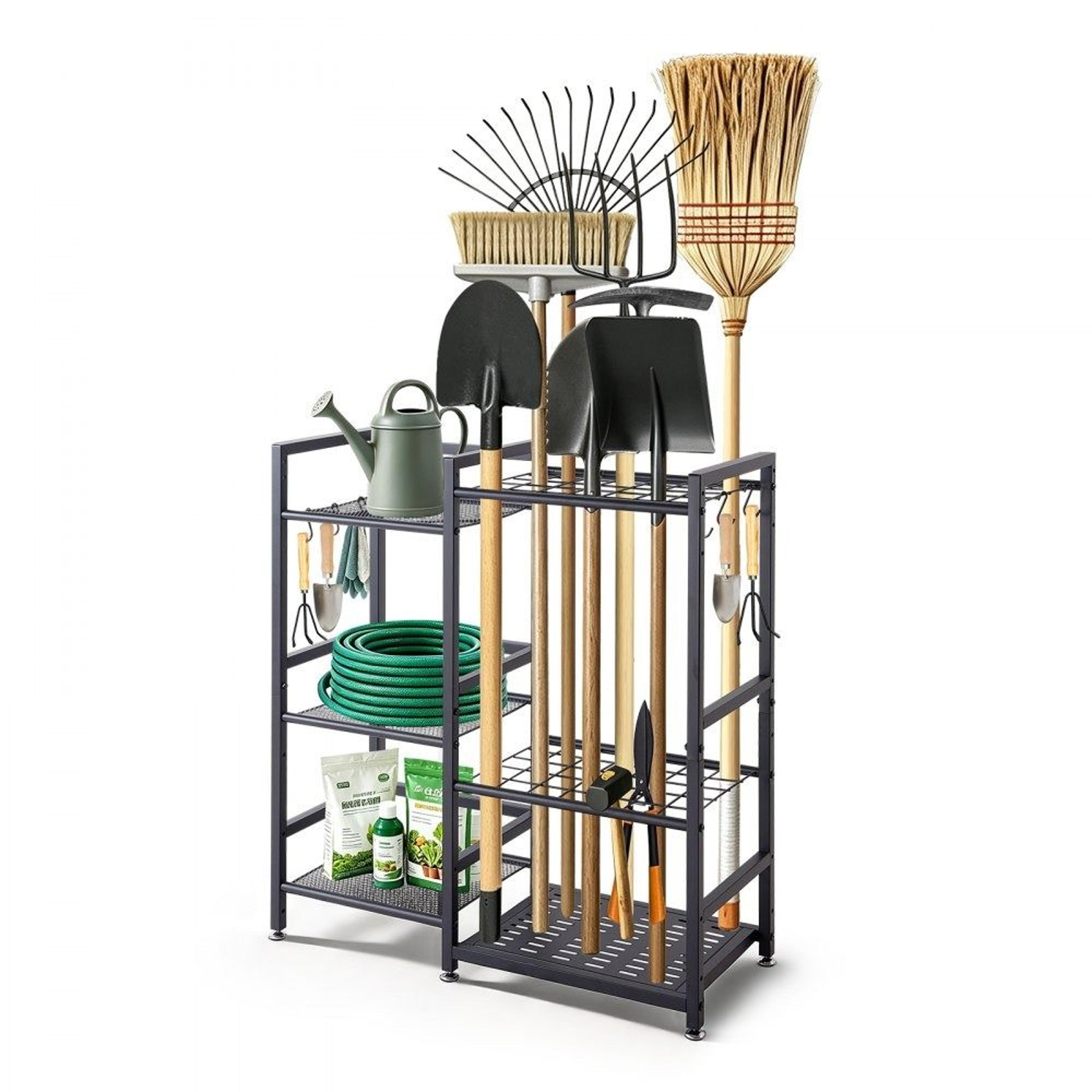 garden tool organizer rack heavy duty 3 tier storage holder for garage and outdoor tools