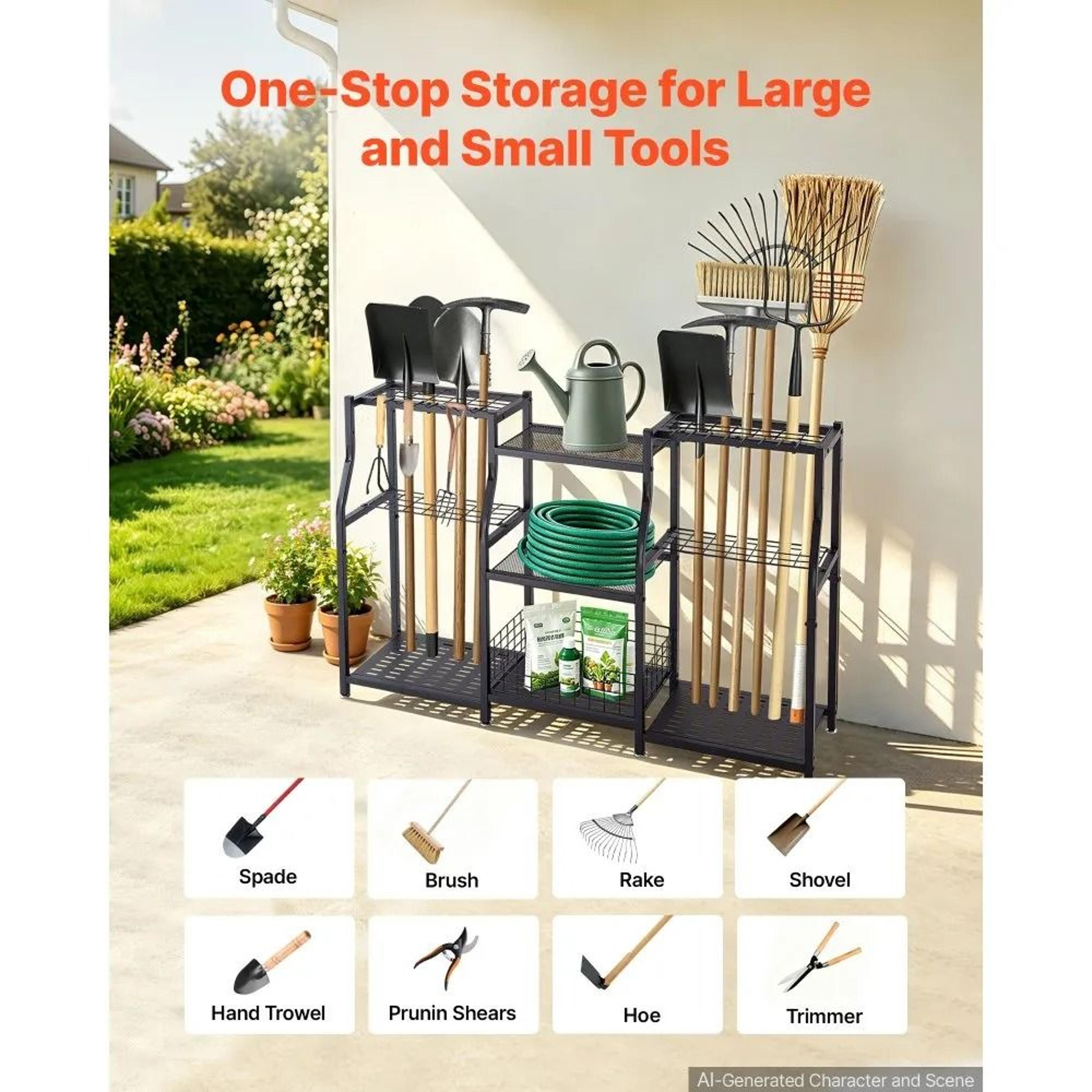 Garden Tool Organizer 3 Tier Heavy Duty Garage Storage Rack With Hooks 1