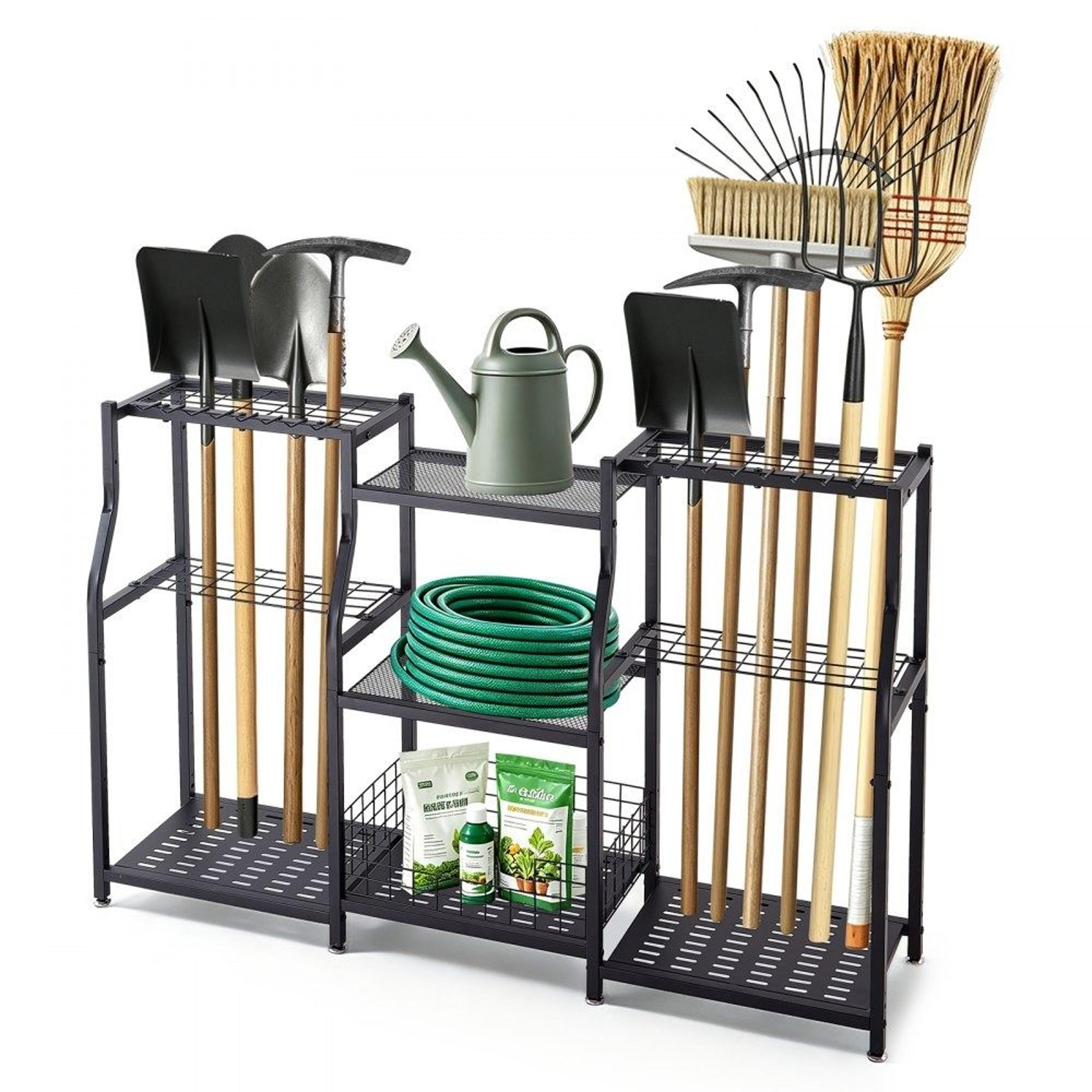 garden tool organizer 3 tier heavy duty garage storage rack with hooks