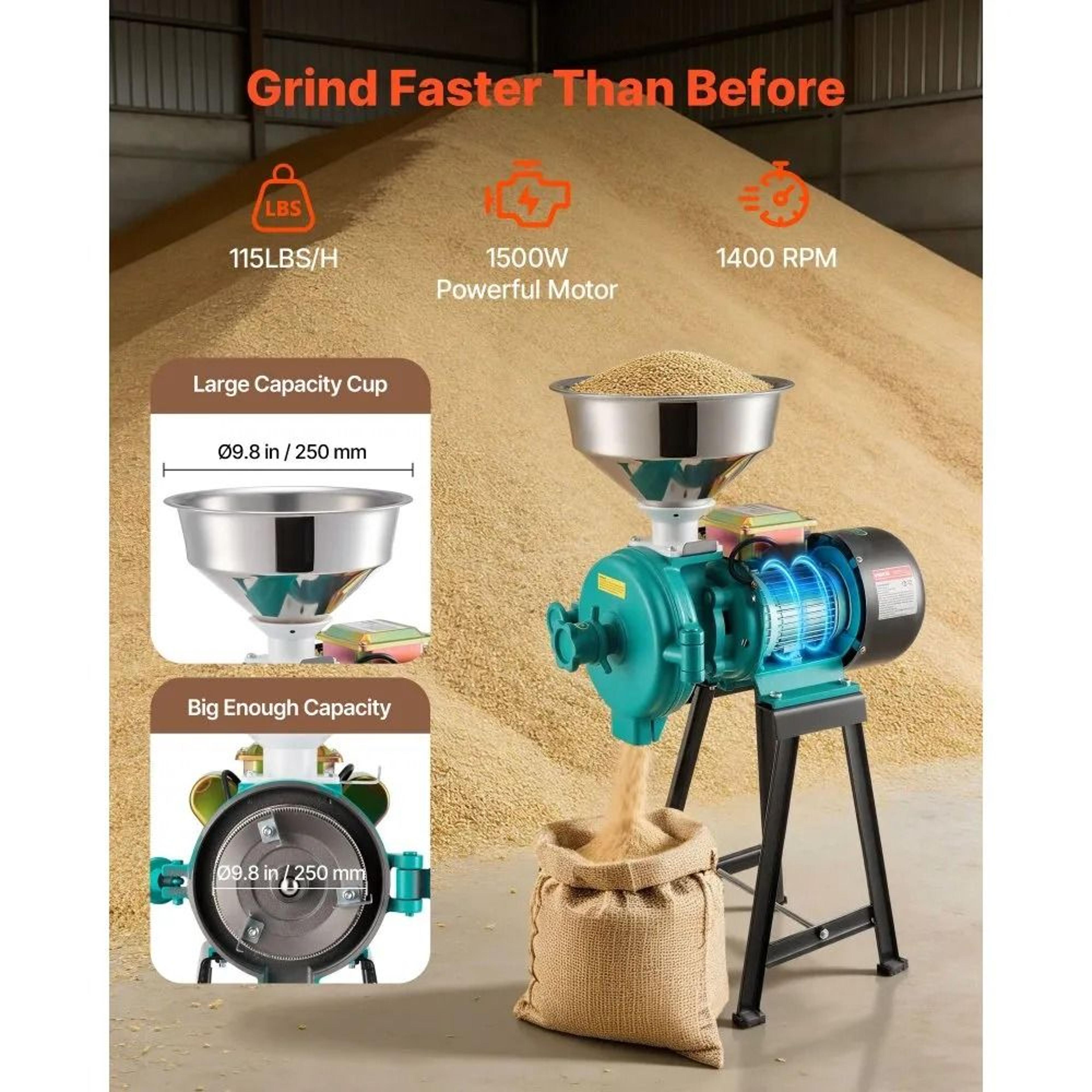 Commercial Electric Grain Mill Grinder 1500W For Fine Flour And Spices 2