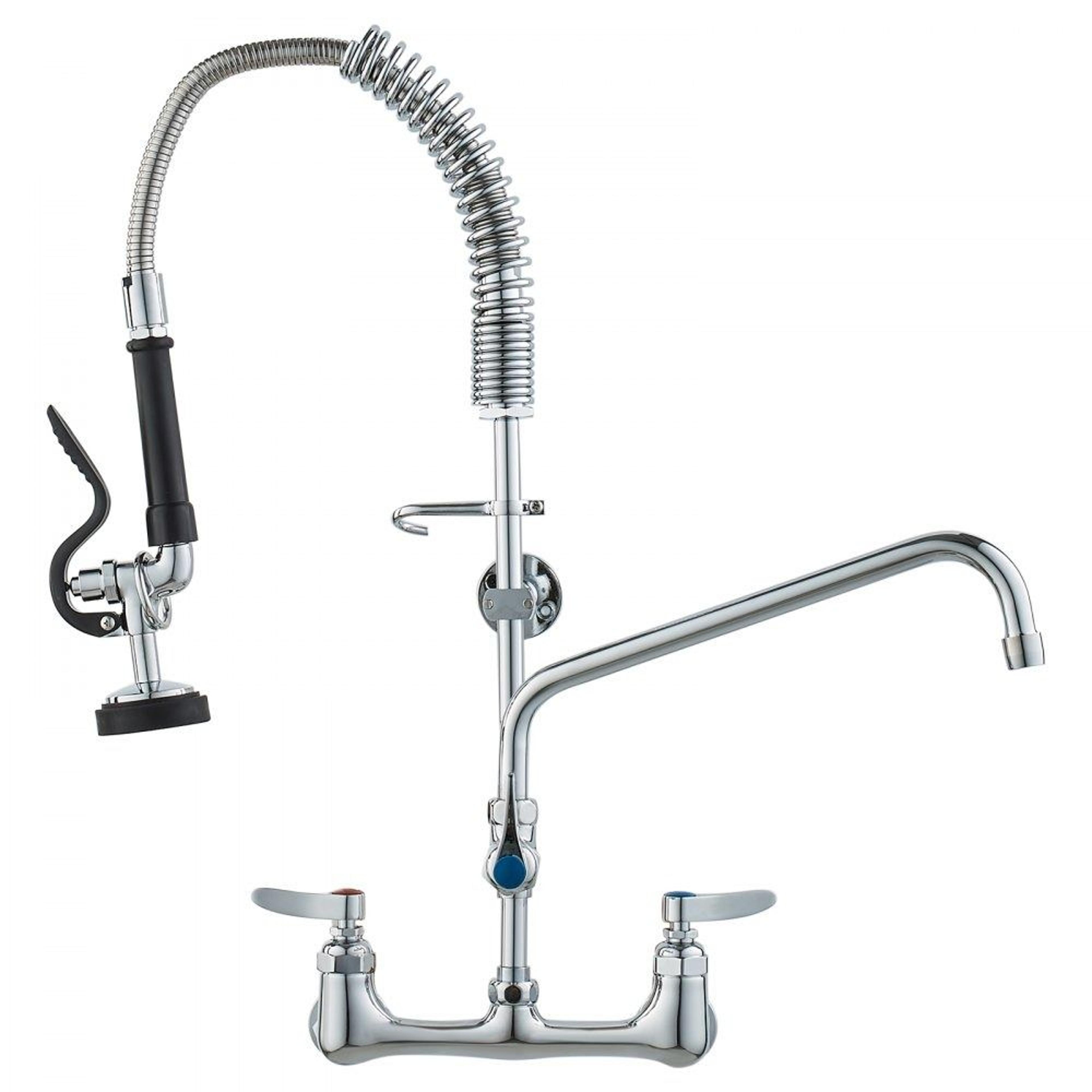 commercial wall mounted kitchen faucet with pre rinse sprayer pull down spray and brass build