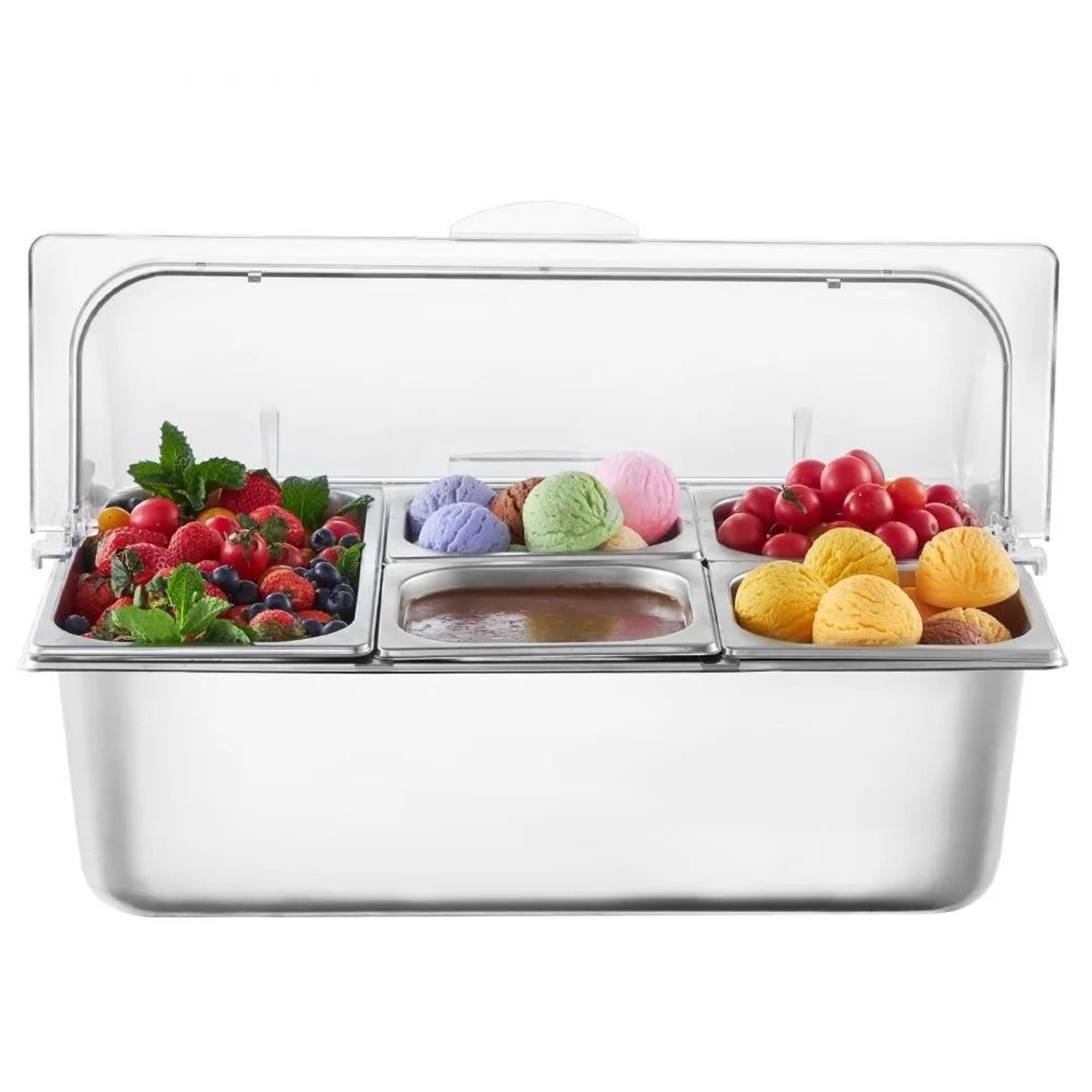 5 pan stainless steel buffet food serving display container with clear lid