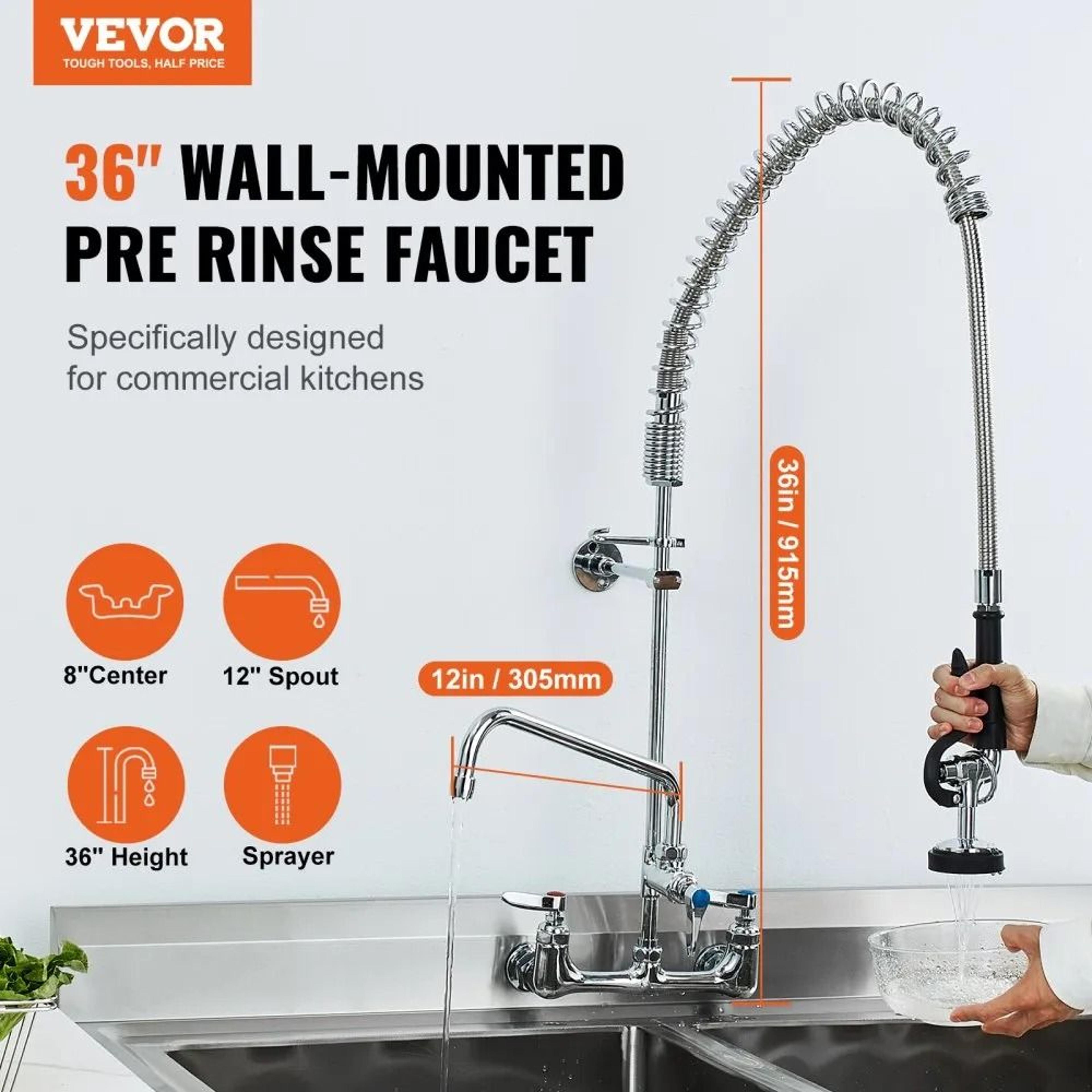 Wall Mounted Brass Commercial Kitchen Faucet With Pull Down Sprayer 5