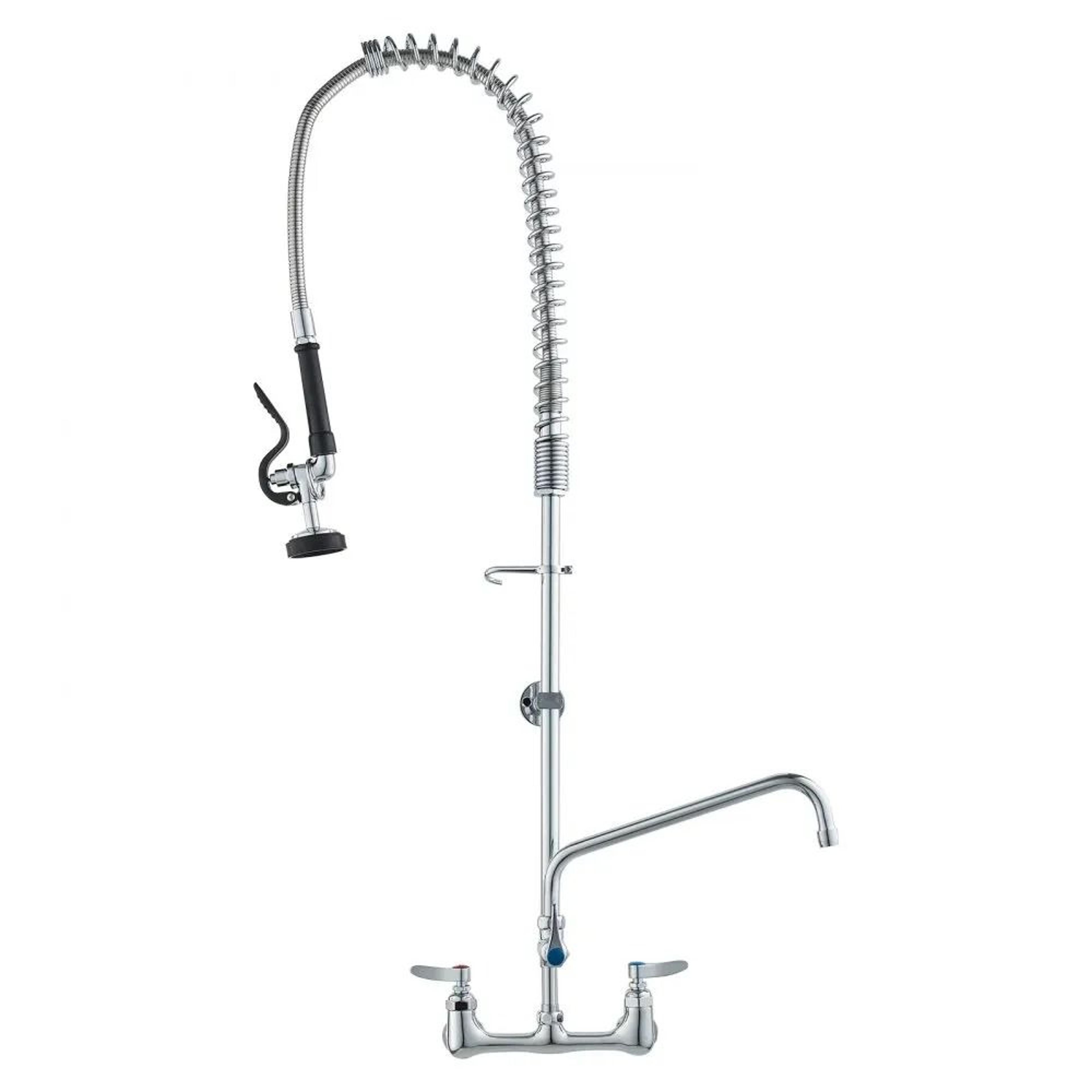 commercial wall mount pre rinse faucet with high pressure sprayer and swivel spout