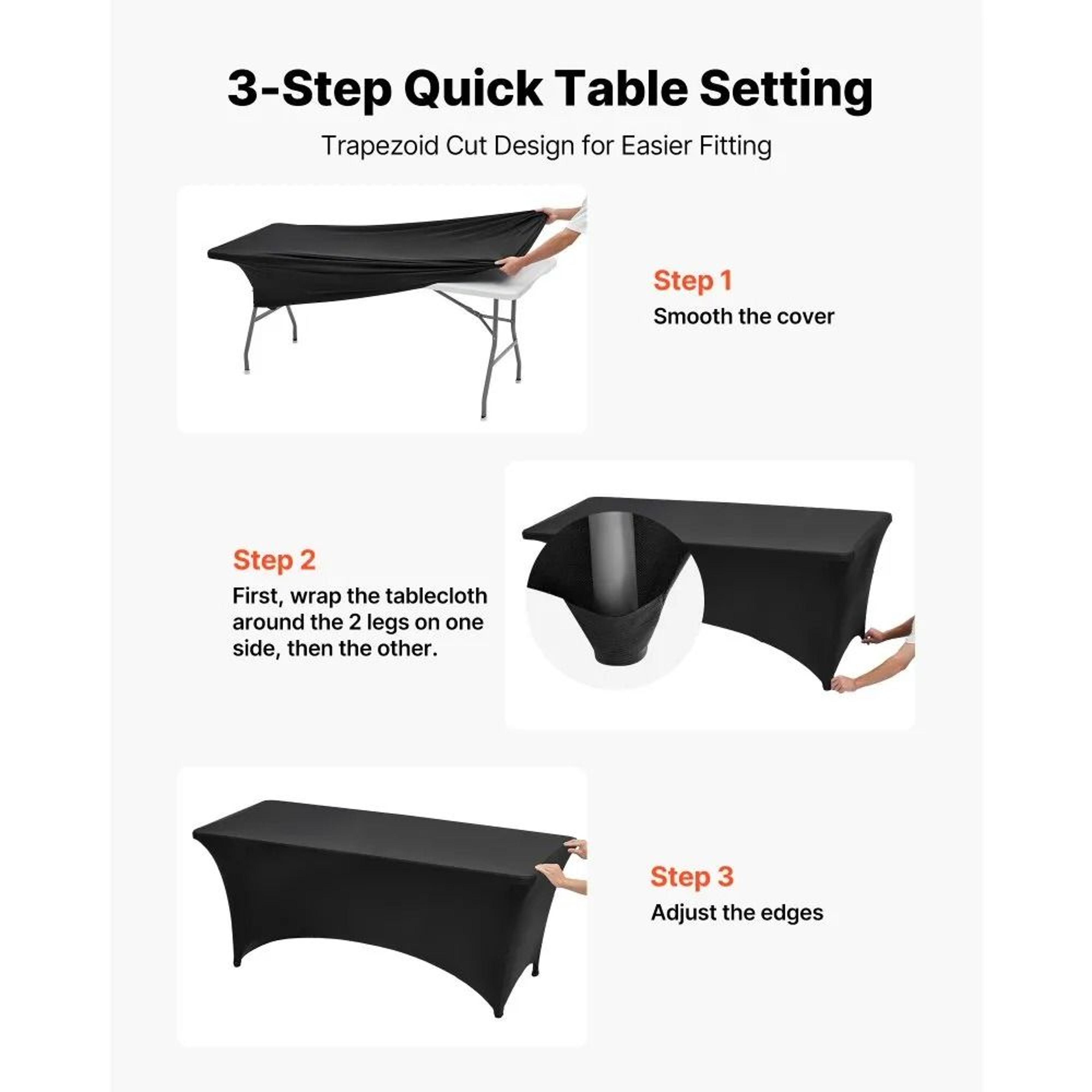 6 Pack Black Stretch Table Cloths For 6FT Rectangular Tables 7
