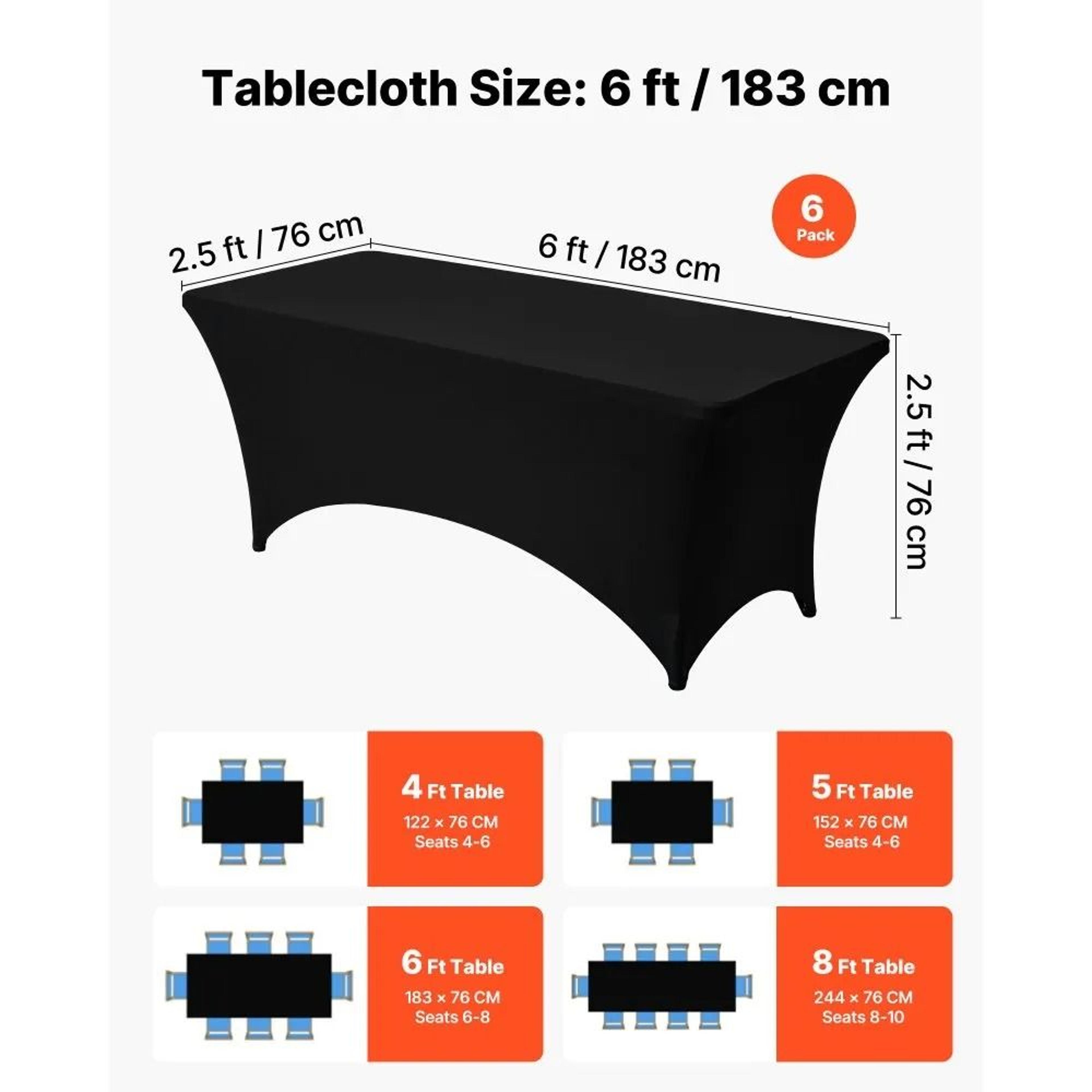 6 Pack Black Stretch Table Cloths For 6FT Rectangular Tables 5
