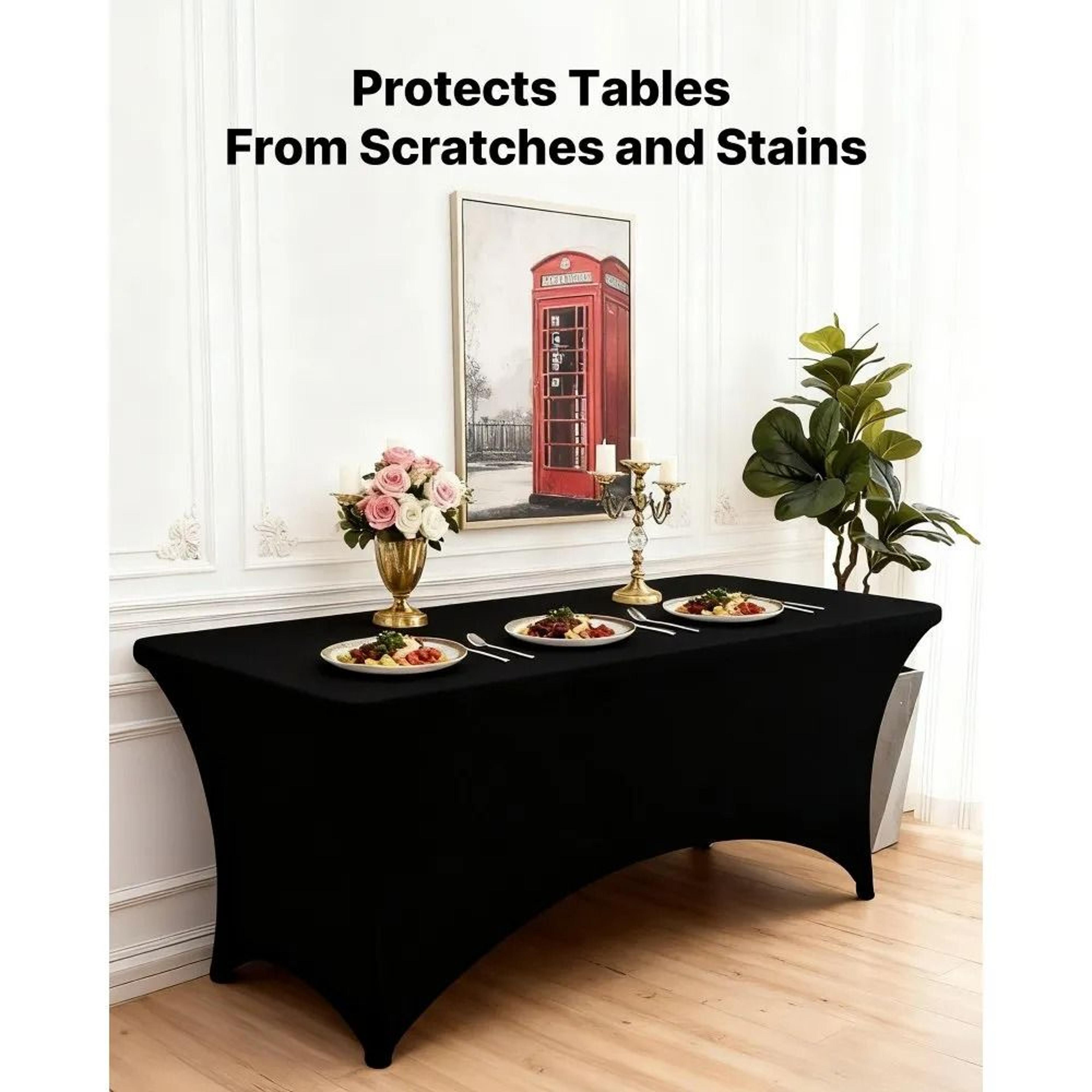 6 Pack Black Stretch Table Cloths For 6FT Rectangular Tables 1