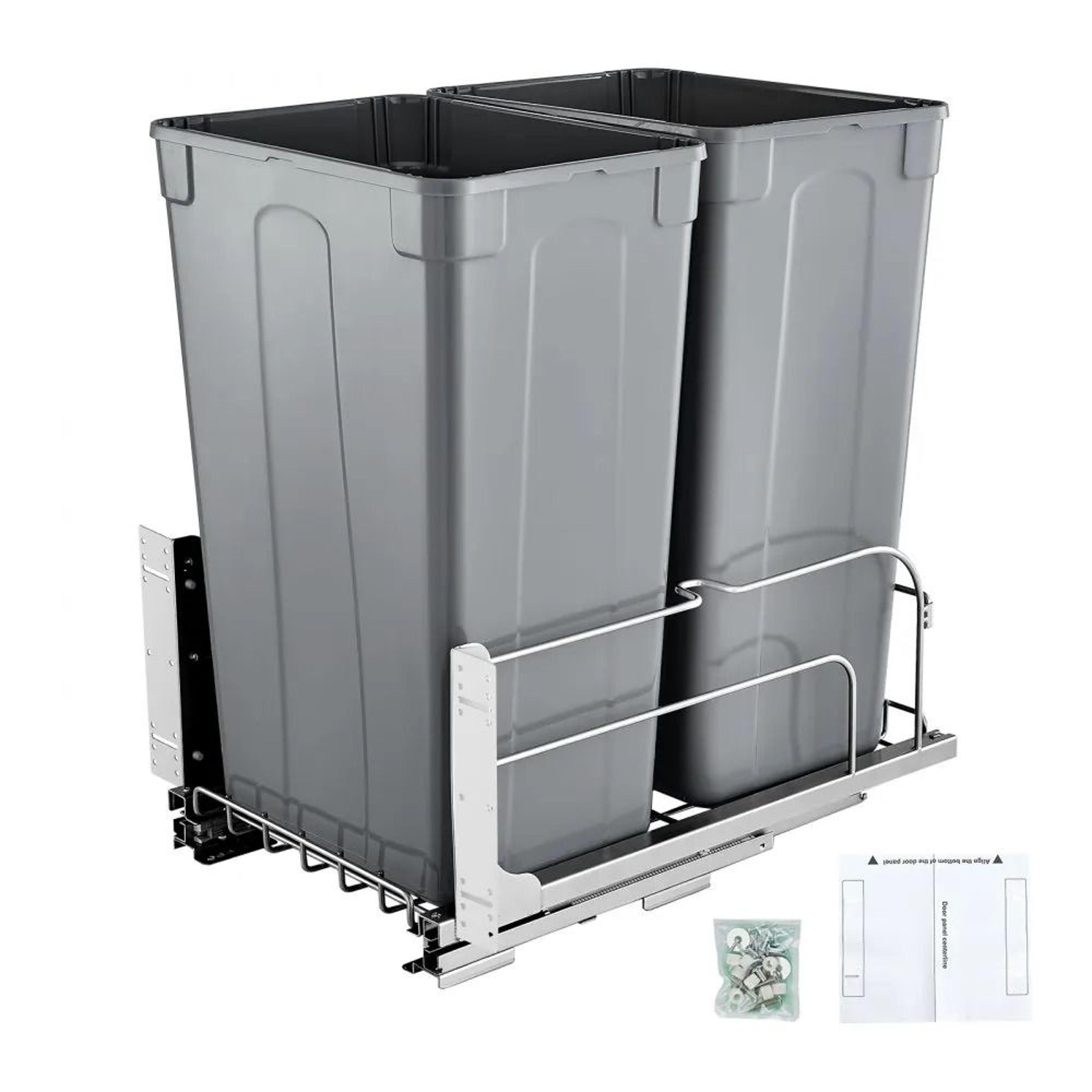 double pull out trash can 50 qt x2 under cabinet kitchen waste bin with soft close slide