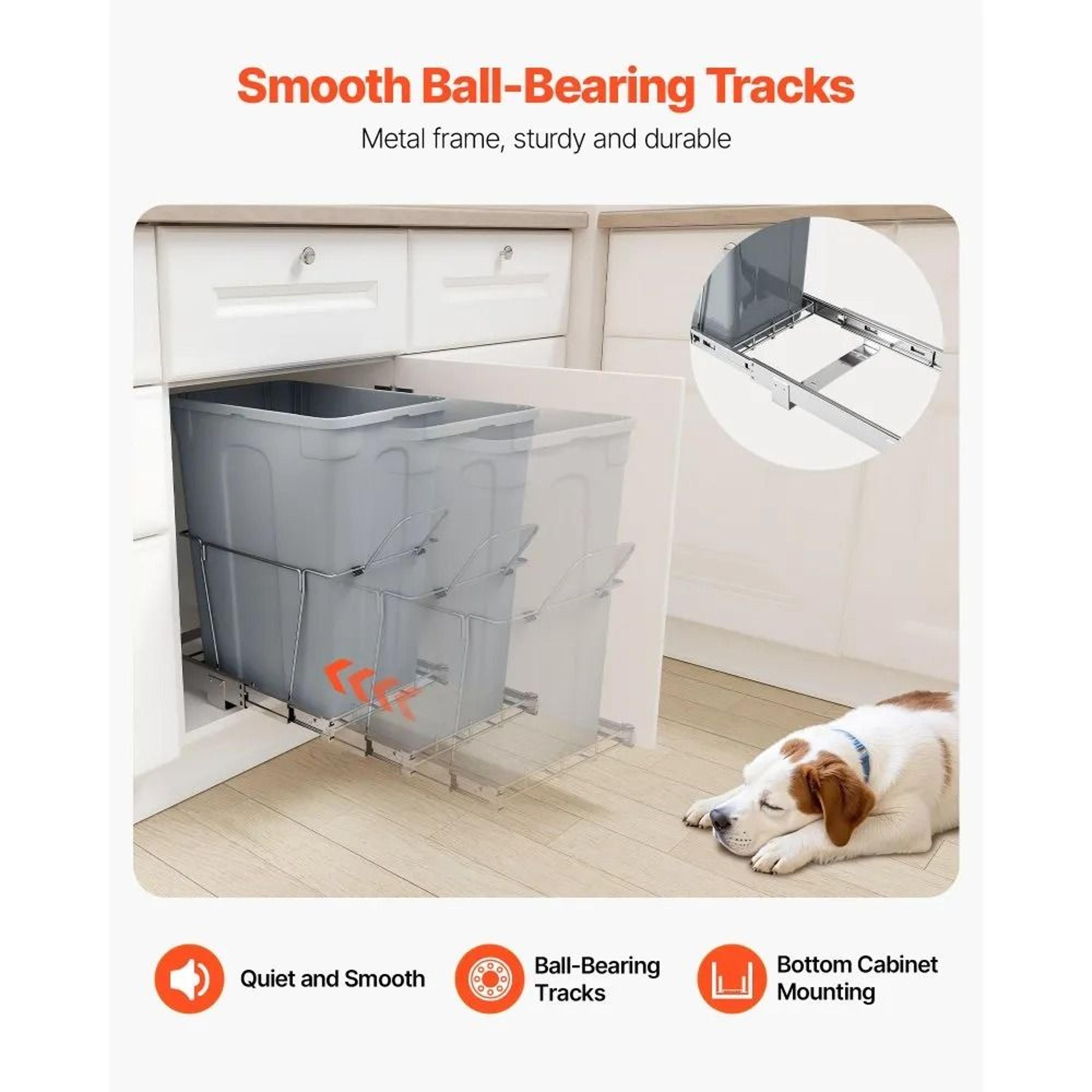 35QT Pull Out Trash Can For Kitchen Cabinets With Sliding Waste Bin System 2