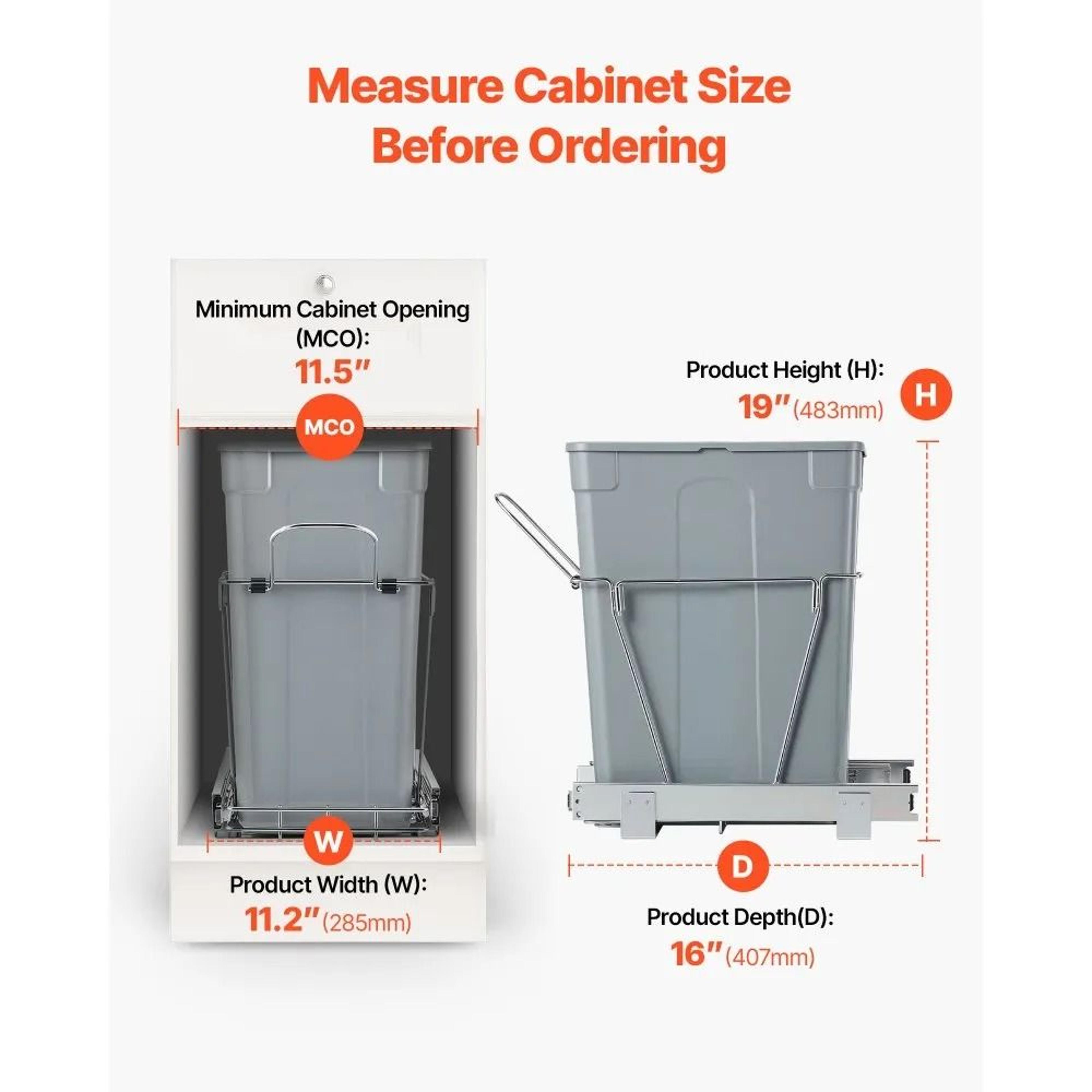 35QT Pull Out Trash Can For Kitchen Cabinets With Sliding Waste Bin System 4