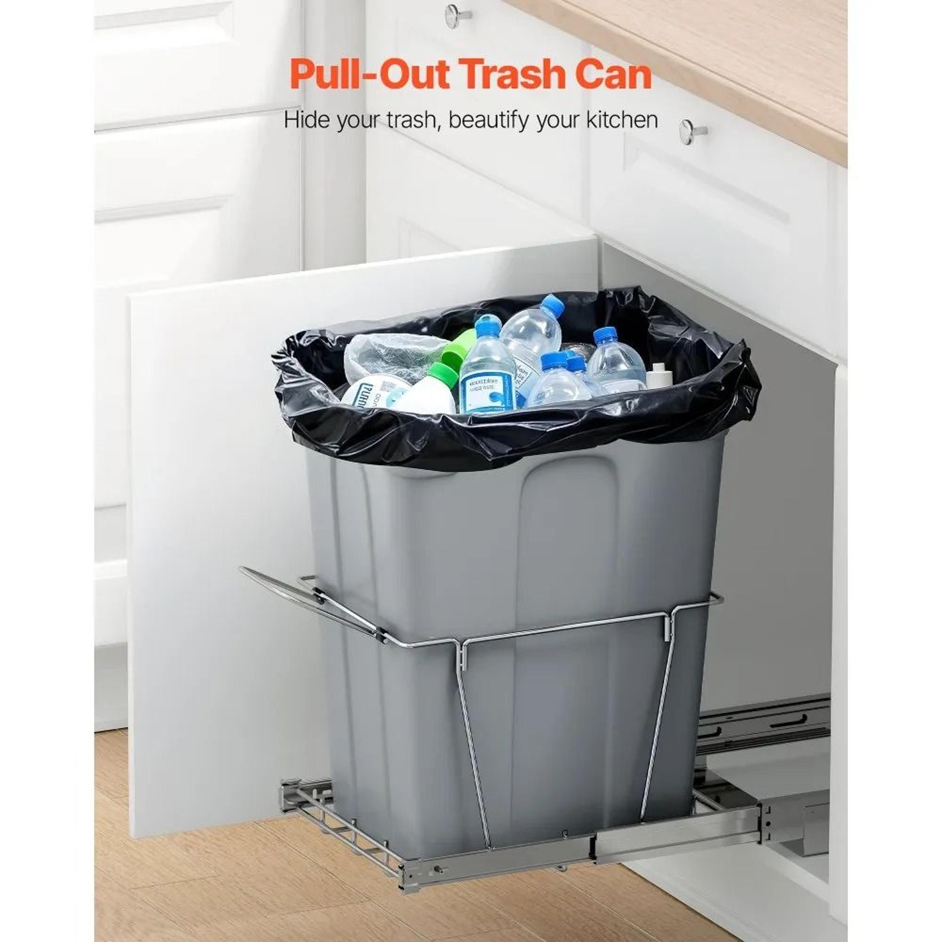 35QT Pull Out Trash Can For Kitchen Cabinets With Sliding Waste Bin System 1