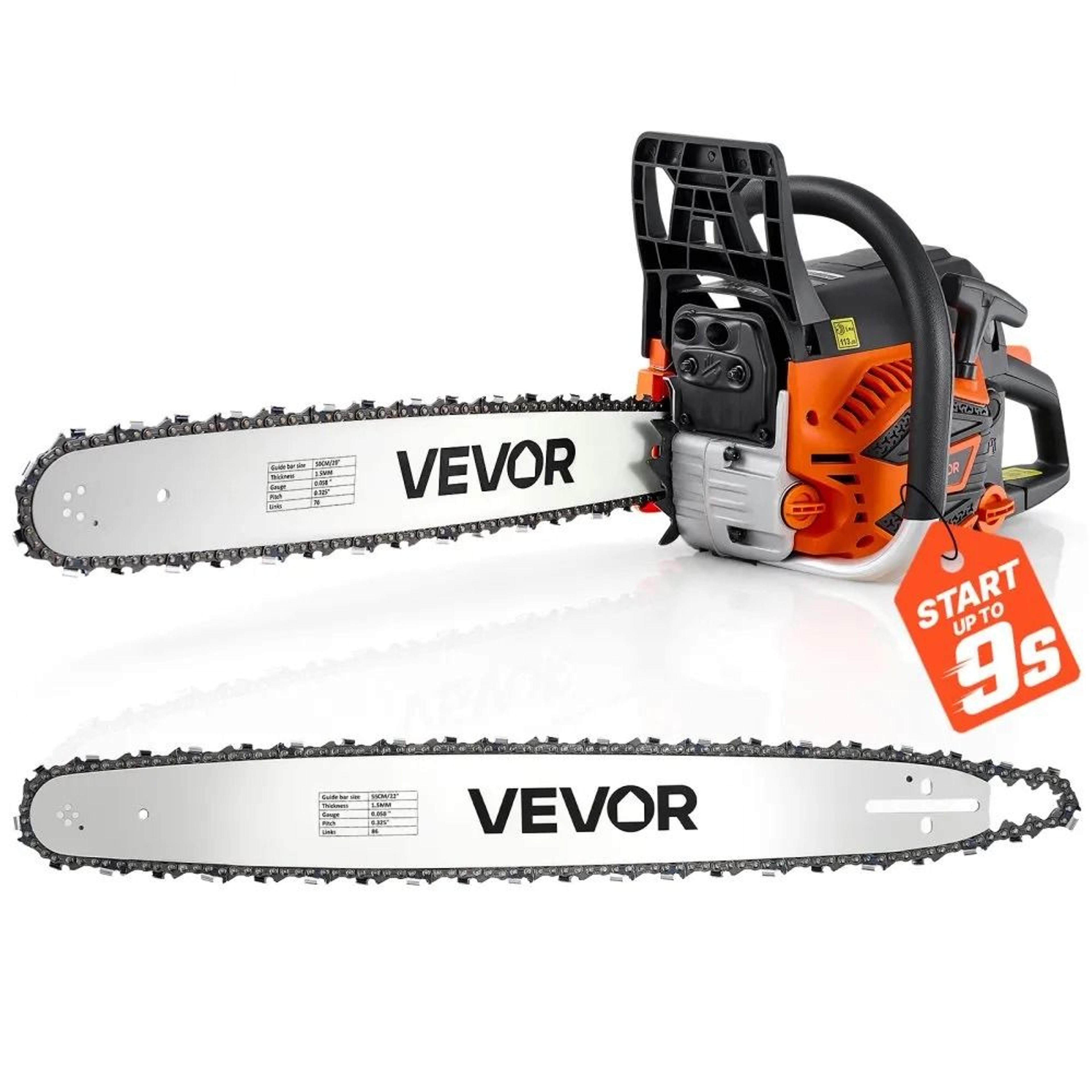 gas powered chainsaw 62cc 3.8hp heavy duty wood cutting saw