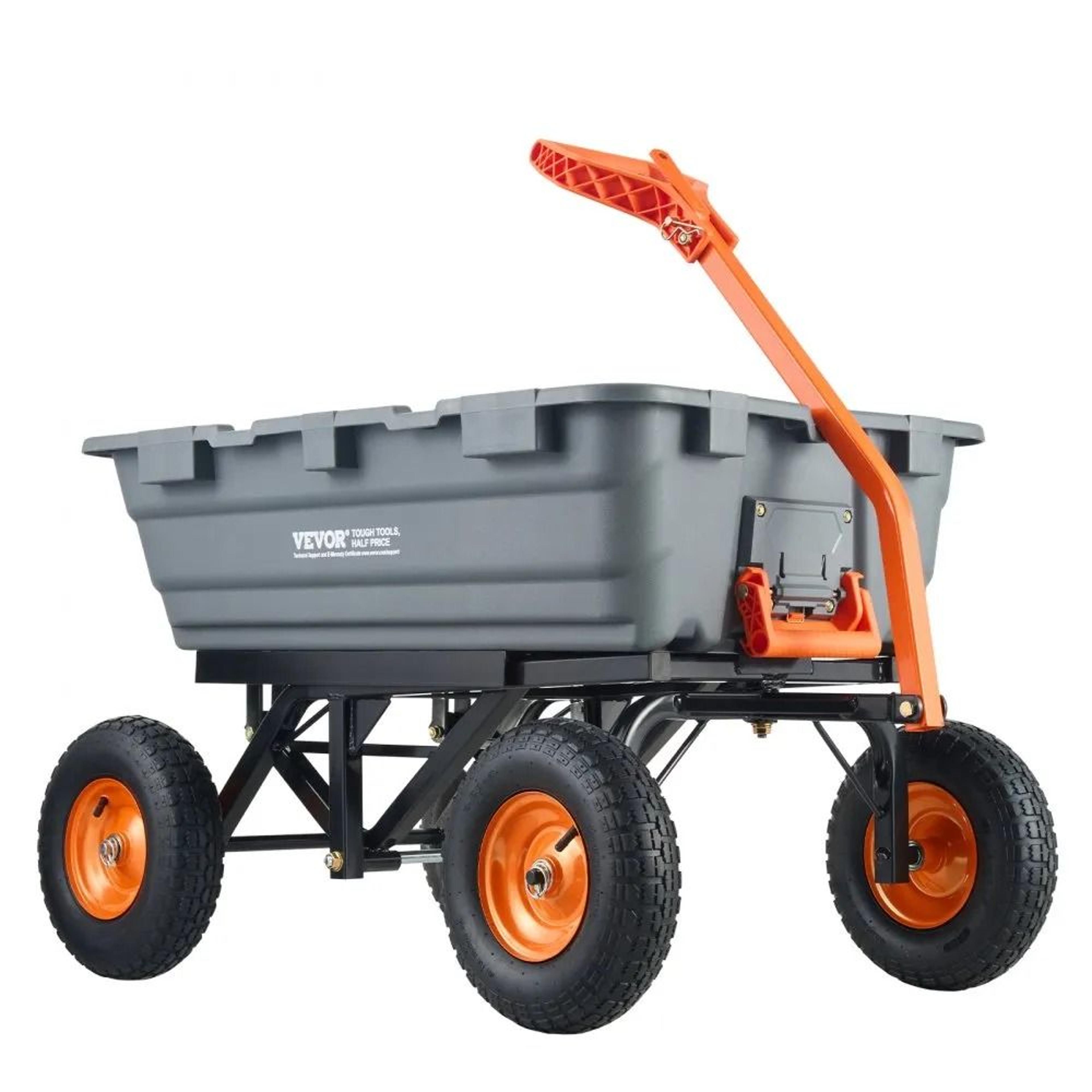 1500 lbs heavy duty poly dump garden cart with tow handle and 13 inch wheels
