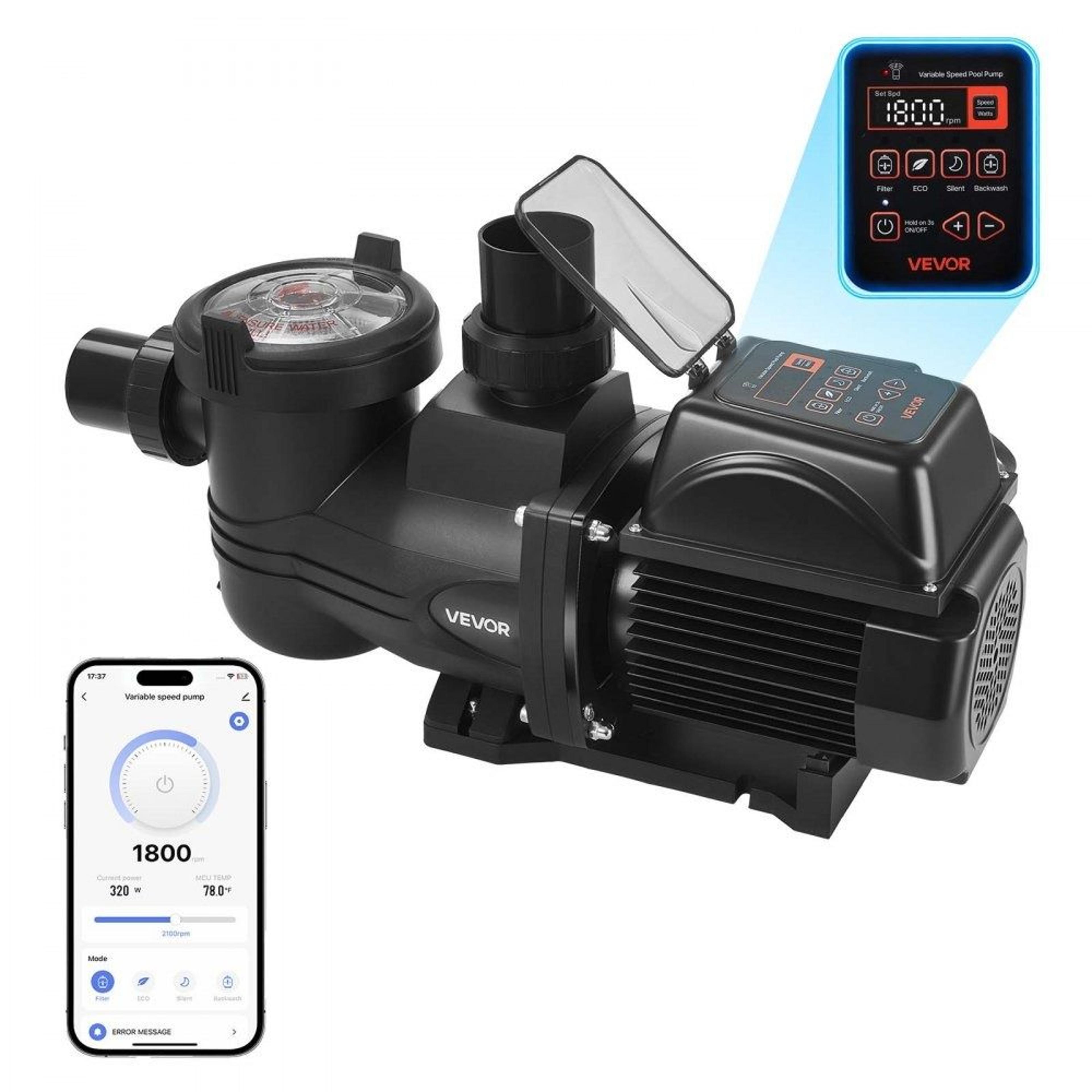 2 hp variable speed pool pump with smart timer and energy saving filtration