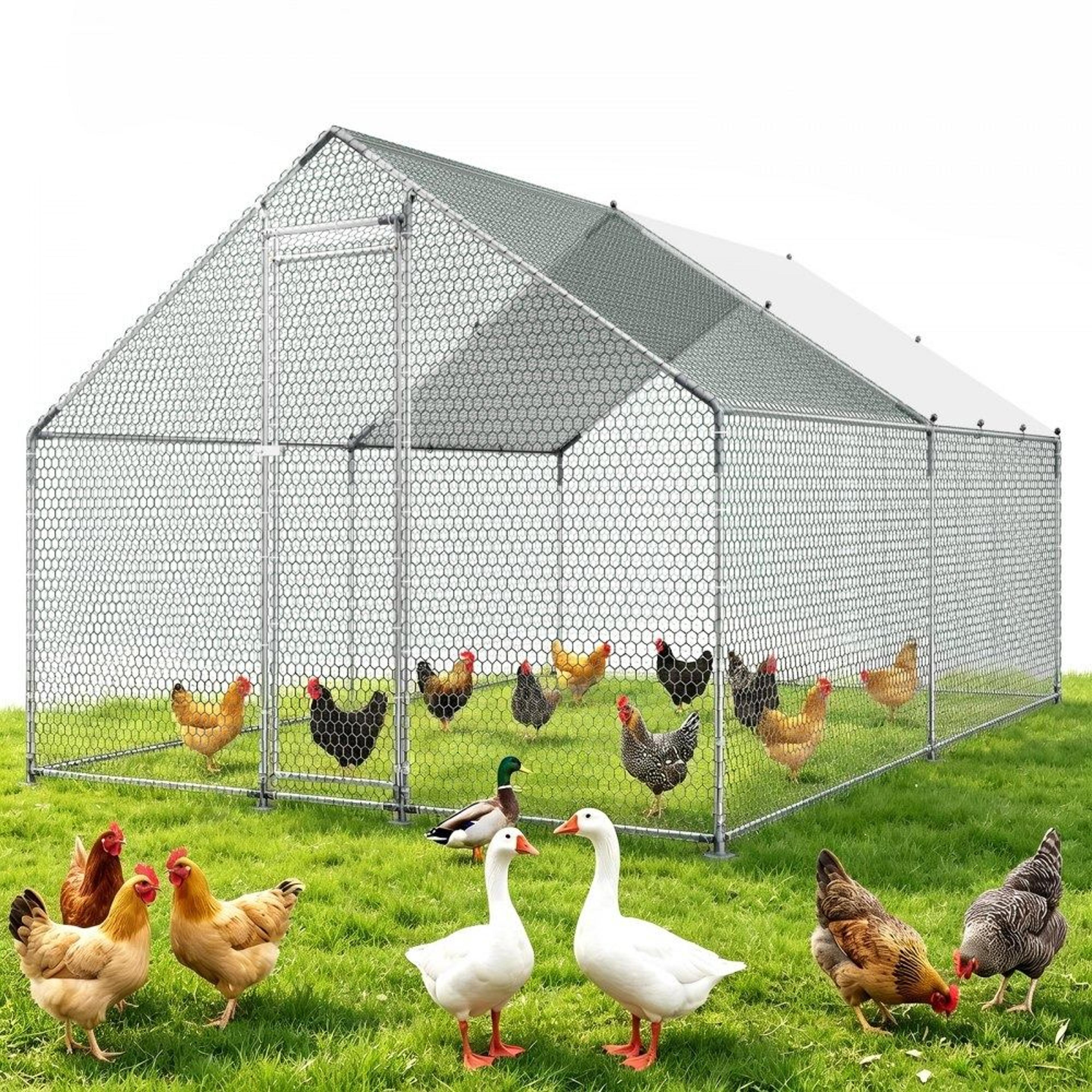 large metal chicken coop walk in poultry run with waterproof cover