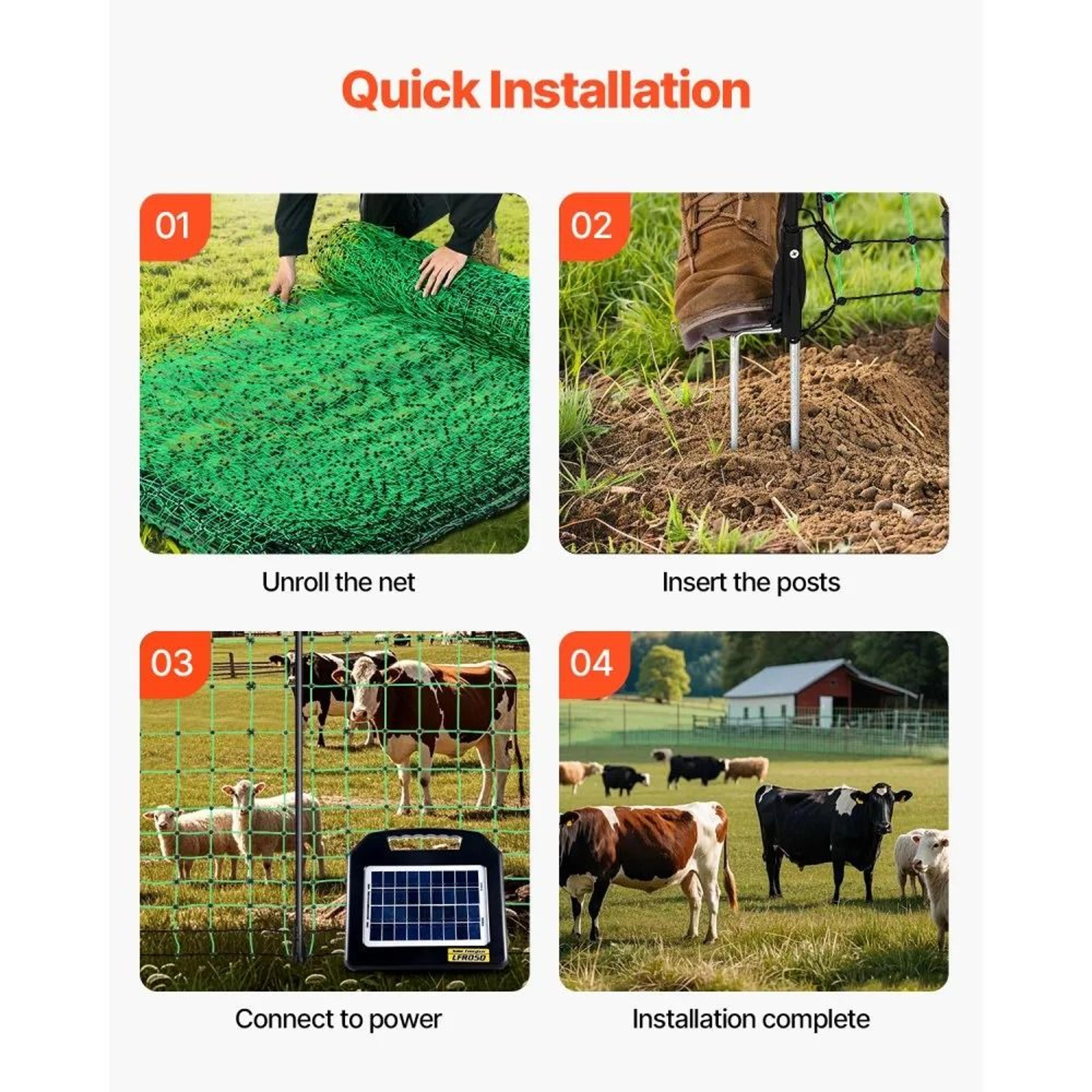 Electric Fence Netting 50 X 164 Ft Portable Livestock Mesh Fence With Posts 5