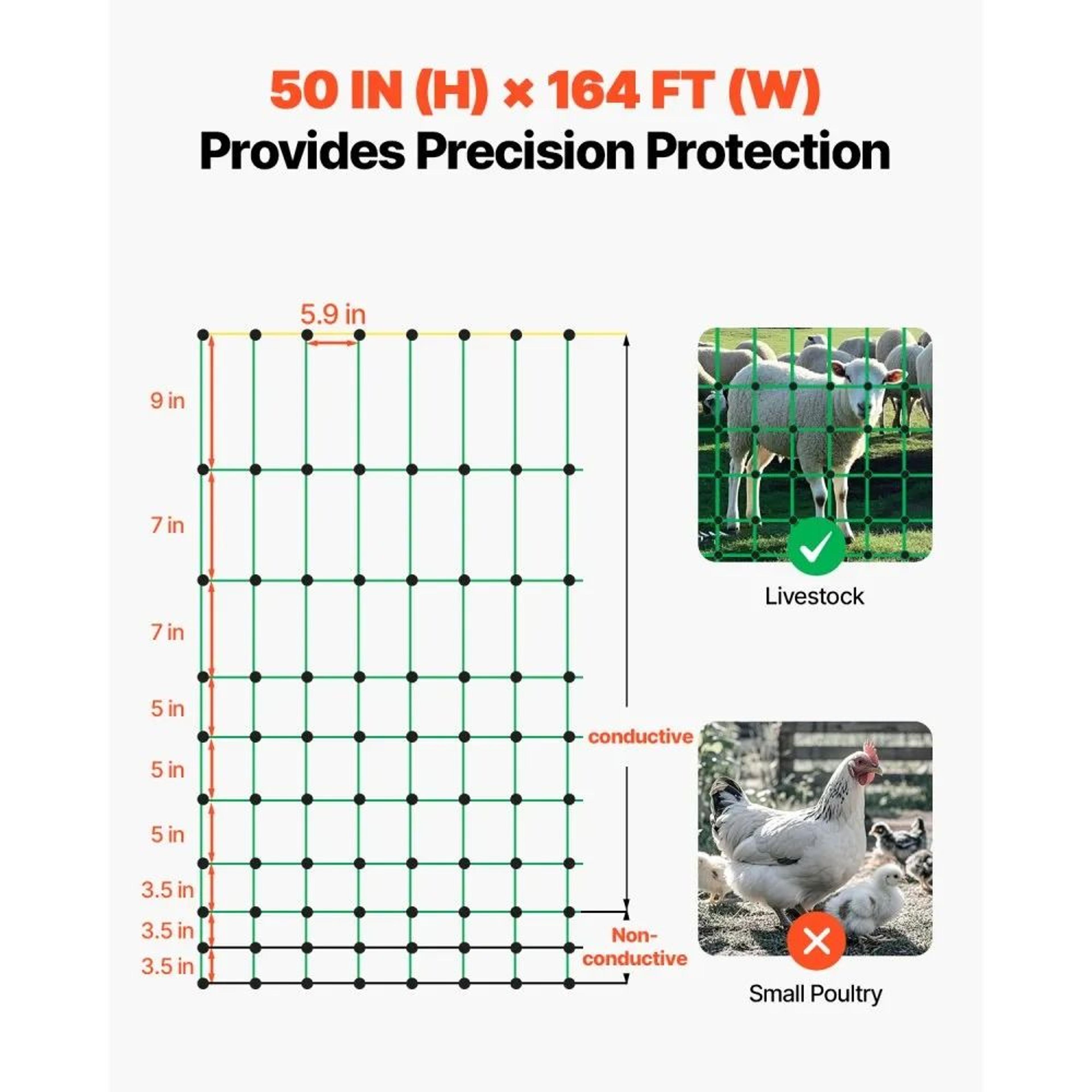 Electric Fence Netting 50 X 164 Ft Portable Livestock Mesh Fence With Posts 4