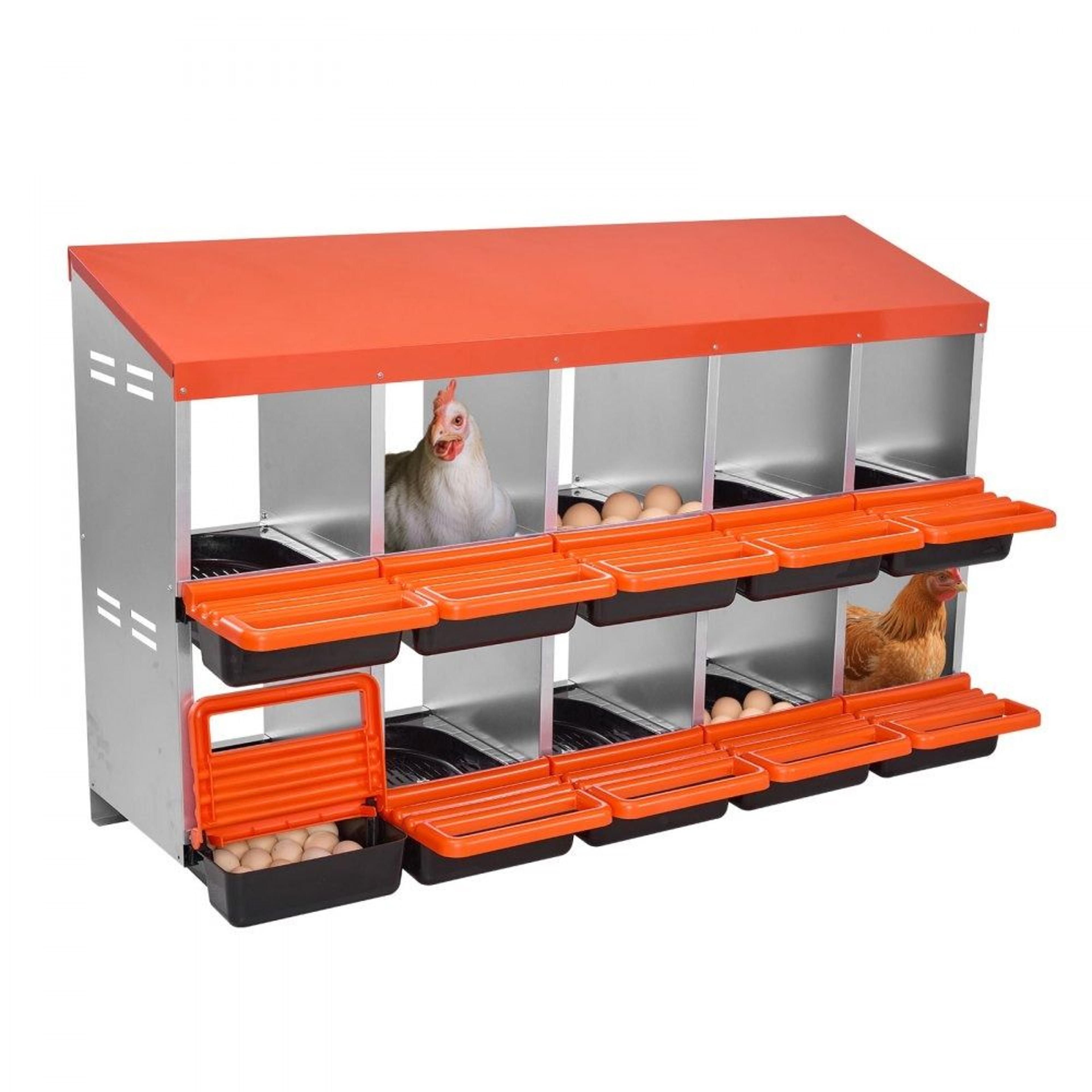2 tier chicken nesting boxes 10 compartments metal roll out egg laying box