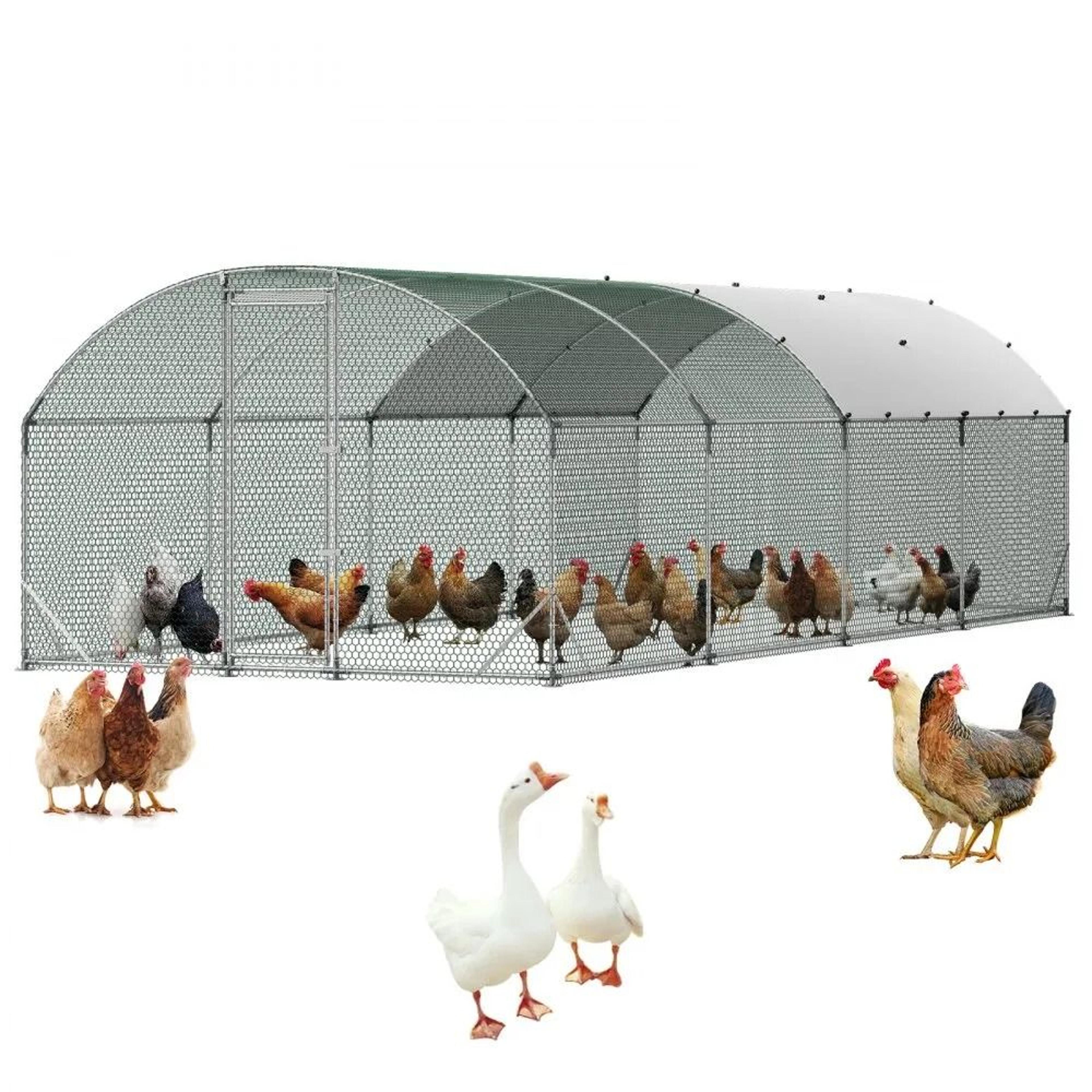 large metal chicken coop 9x25 ft walk in poultry run with waterproof cover