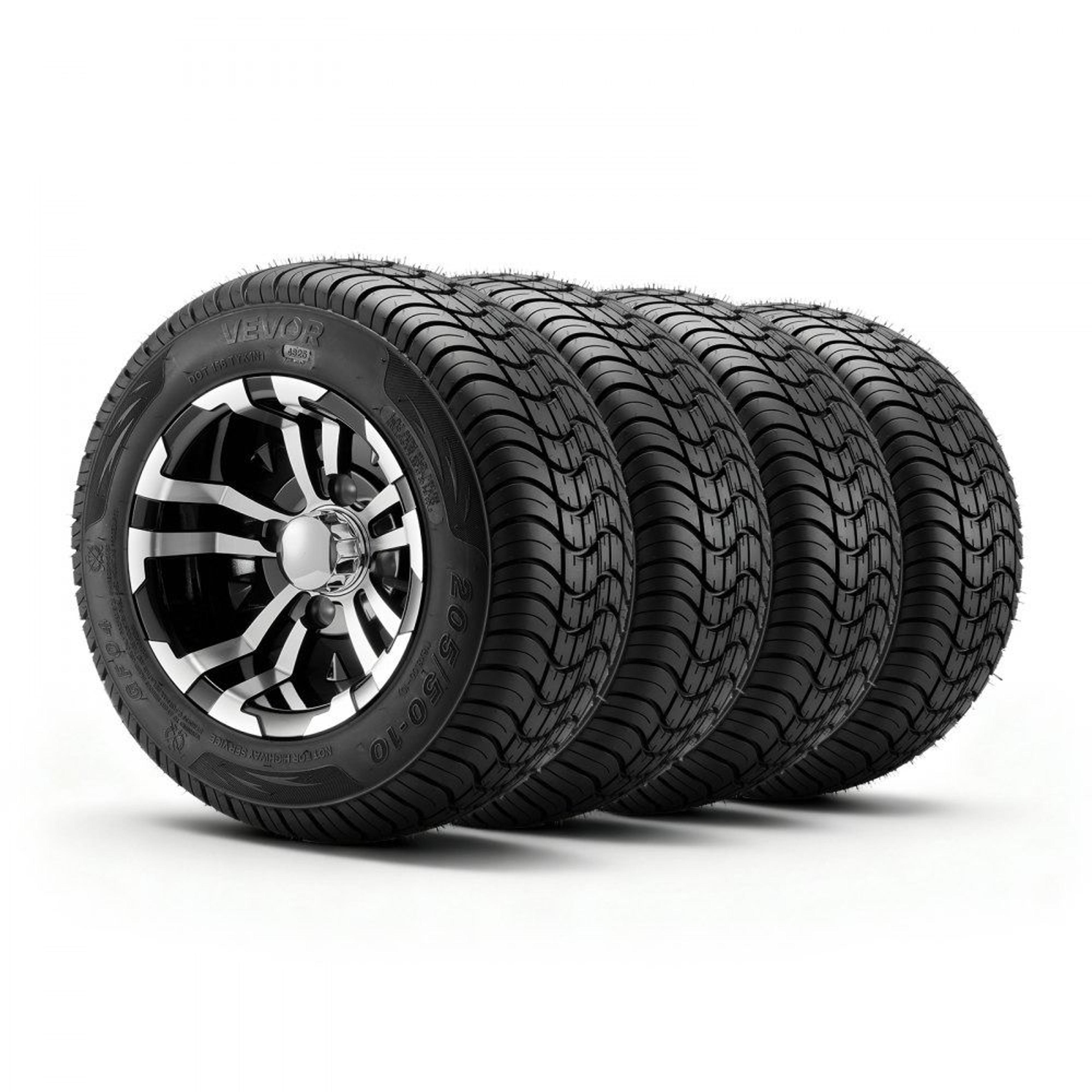 10 inch golf cart wheels and tires set 205/50-10 black alloy rims