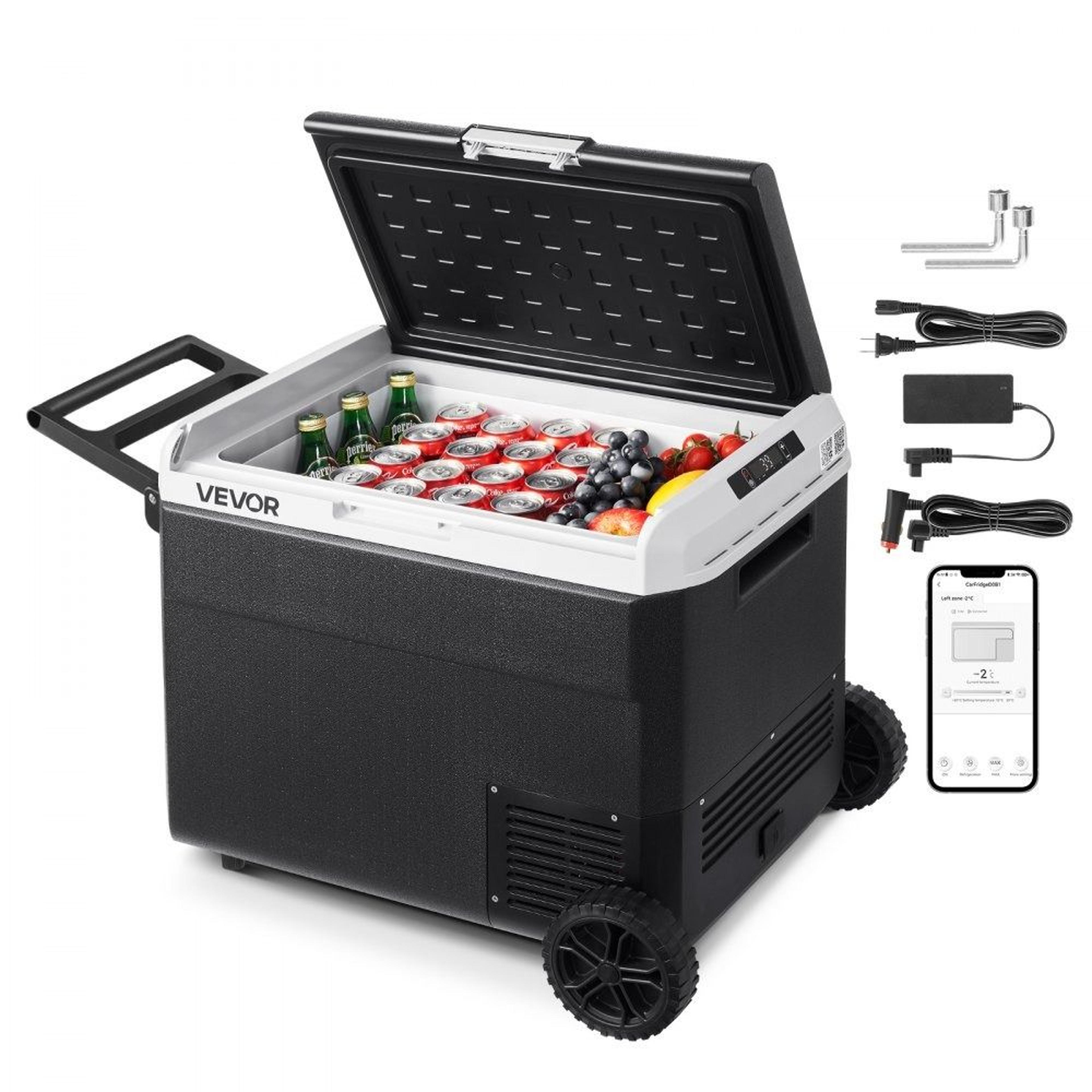 63.4qt 12v car refrigerator portable freezer with wheels for camping travel