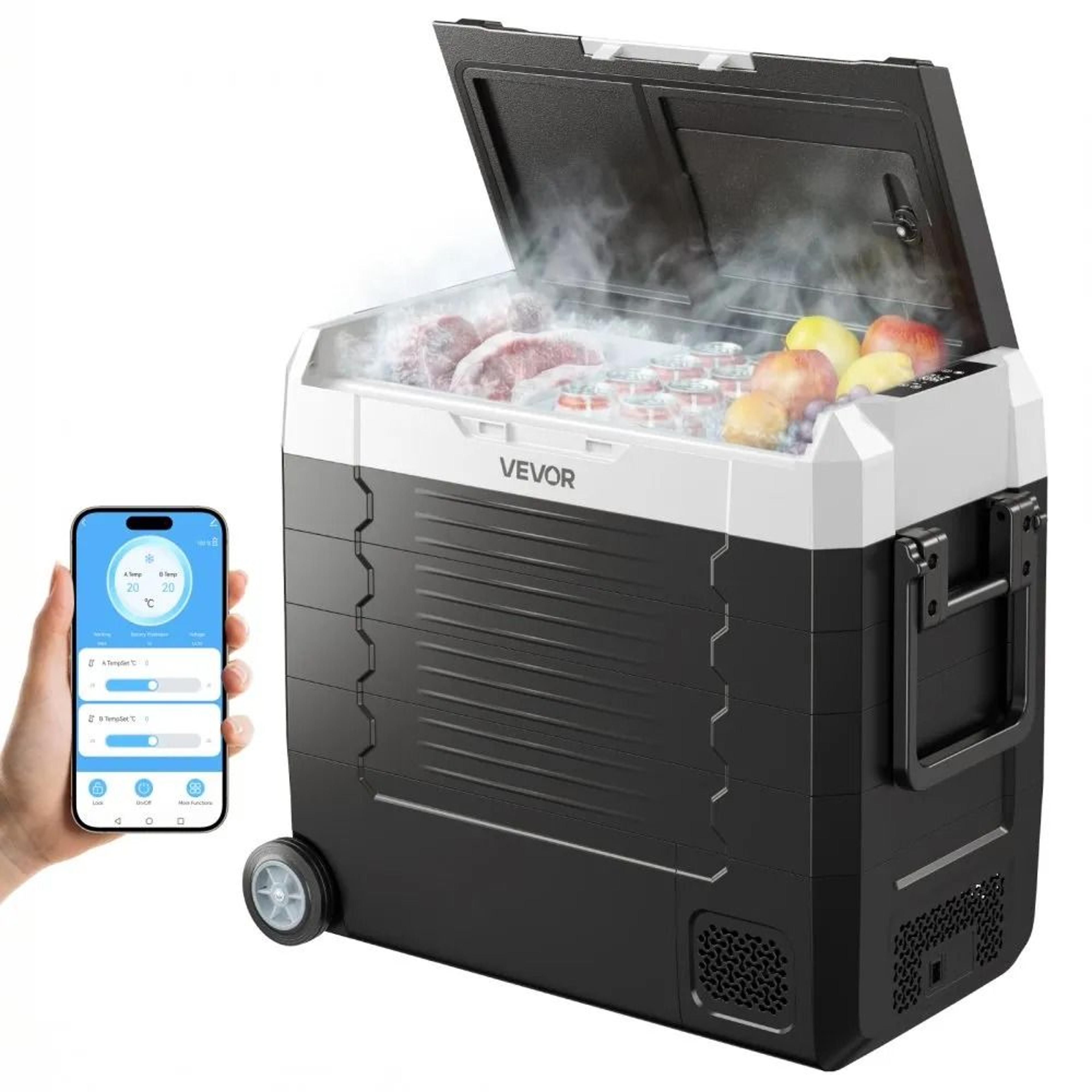 58qt car refrigerator dual zone portable freezer with app control