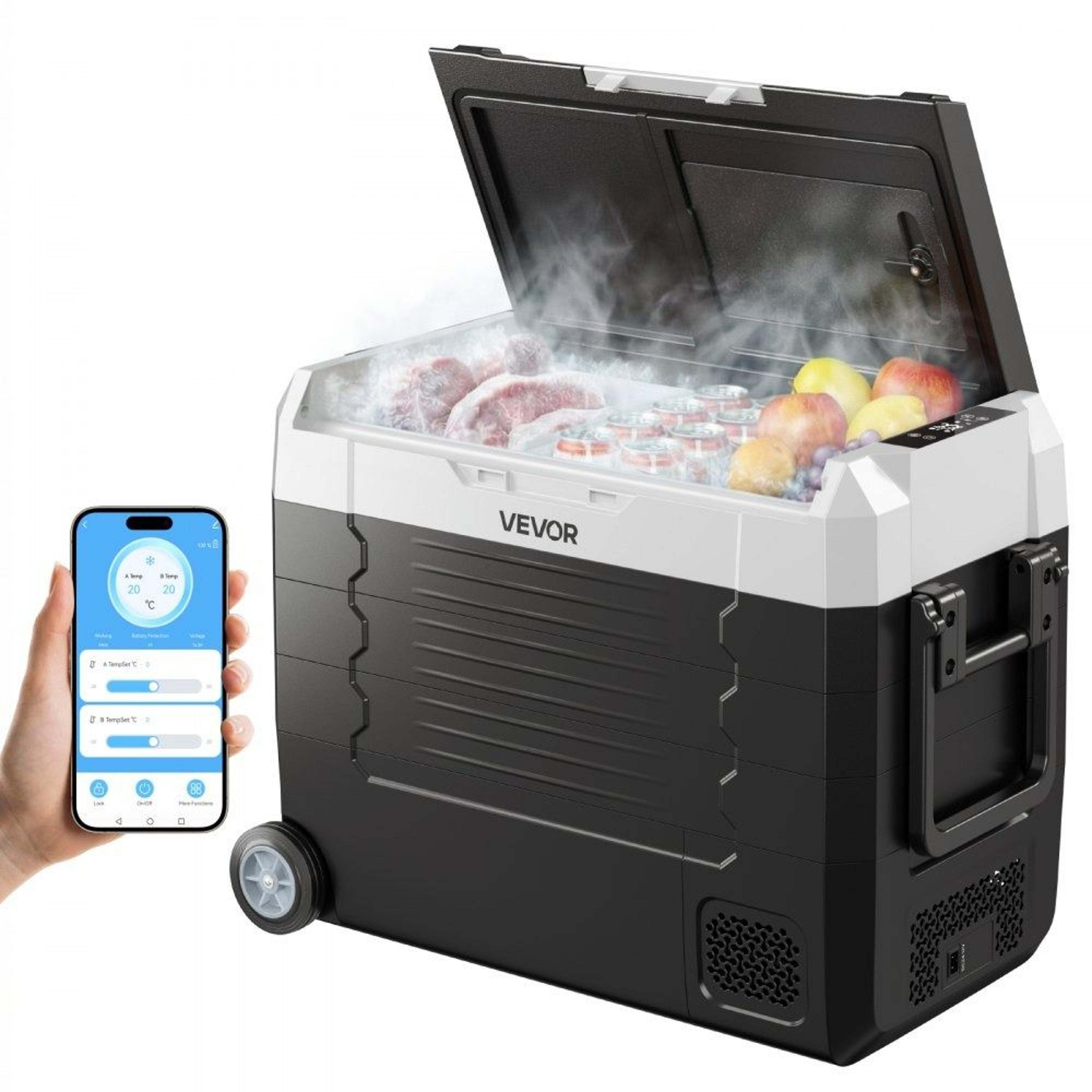 48qt dual zone car refrigerator with app control portable electric cooler for rv camping