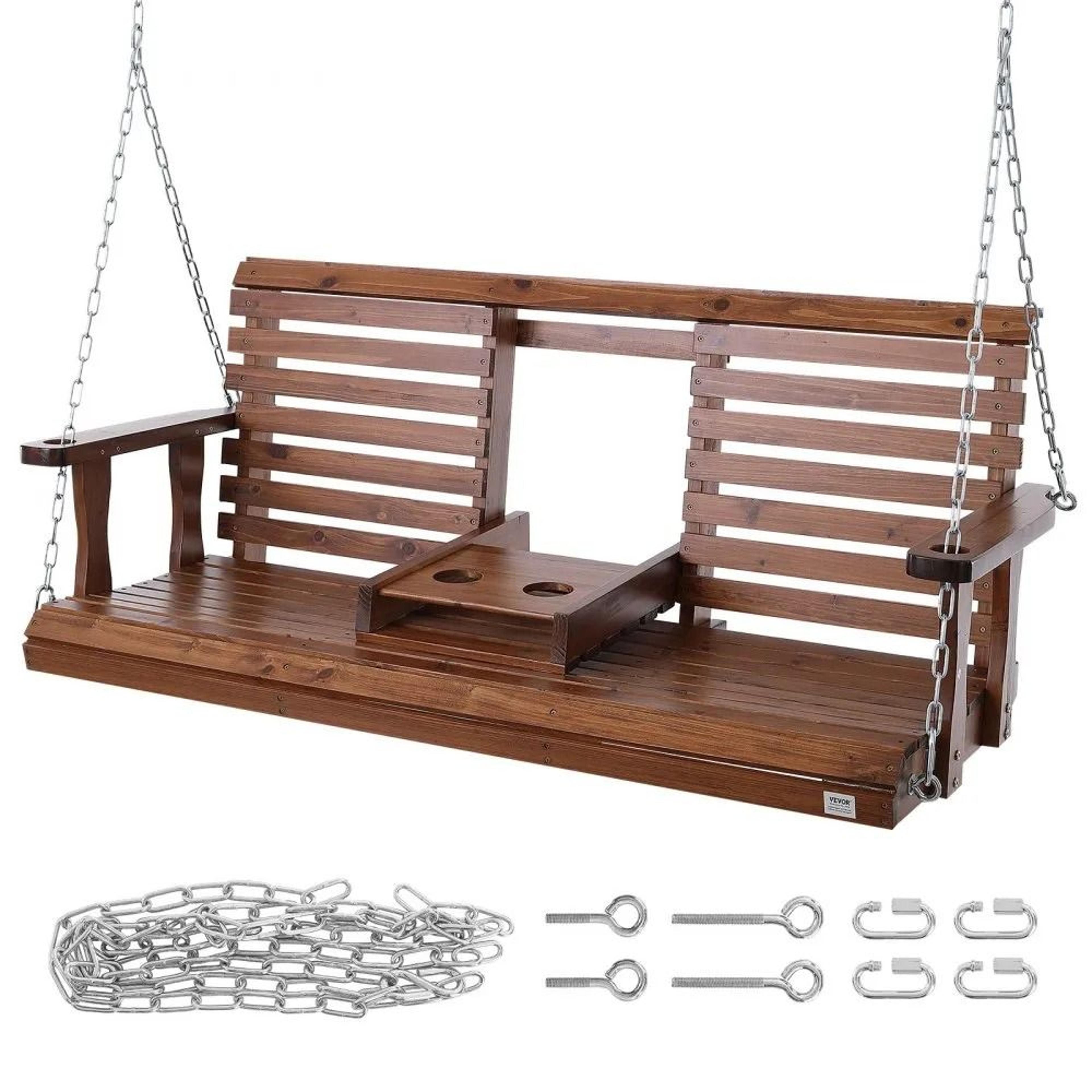 5 ft wooden porch swing bench with 880 lbs capacity for outdoor relaxation