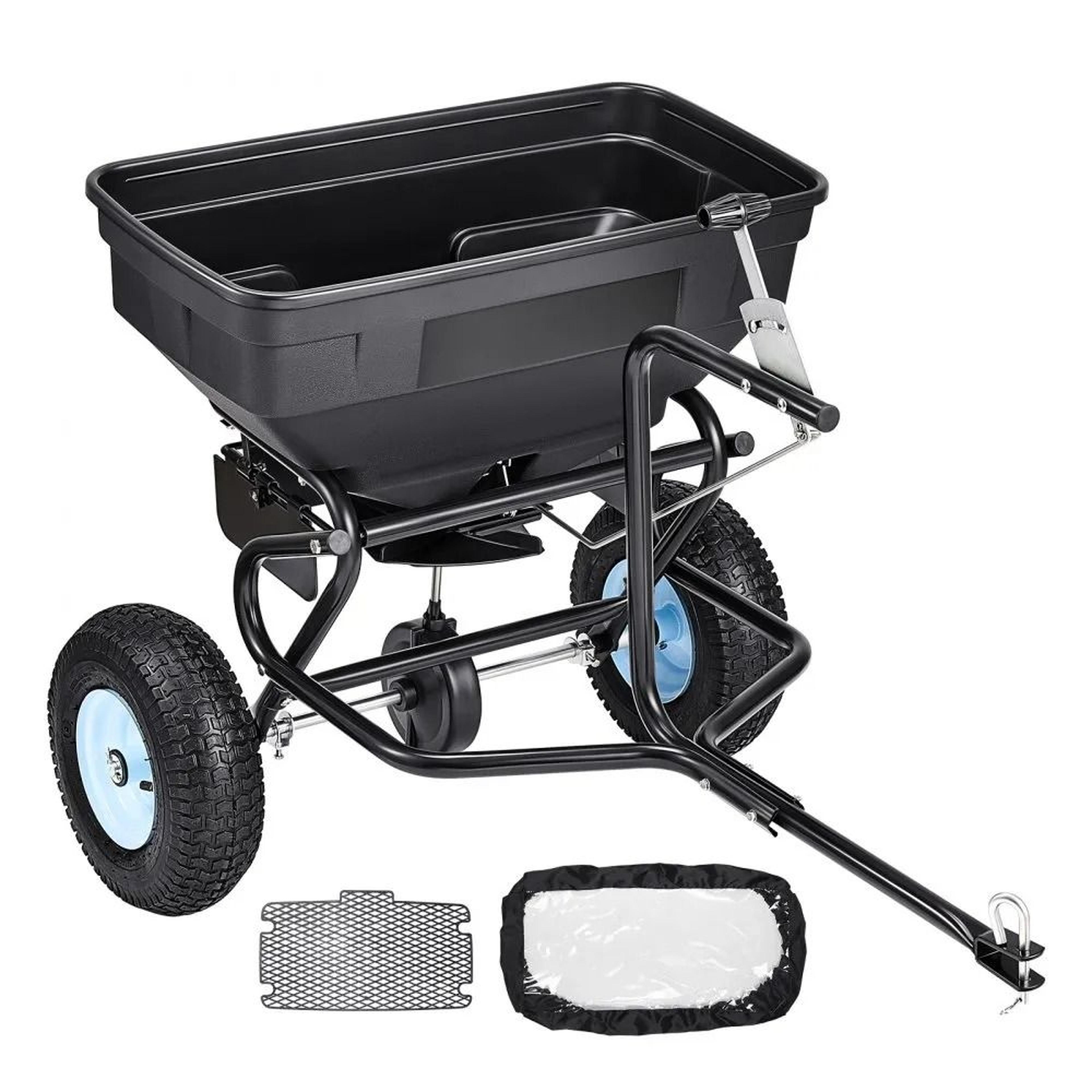tow behind broadcast spreader 130lb fertilizer and seed lawn spreader